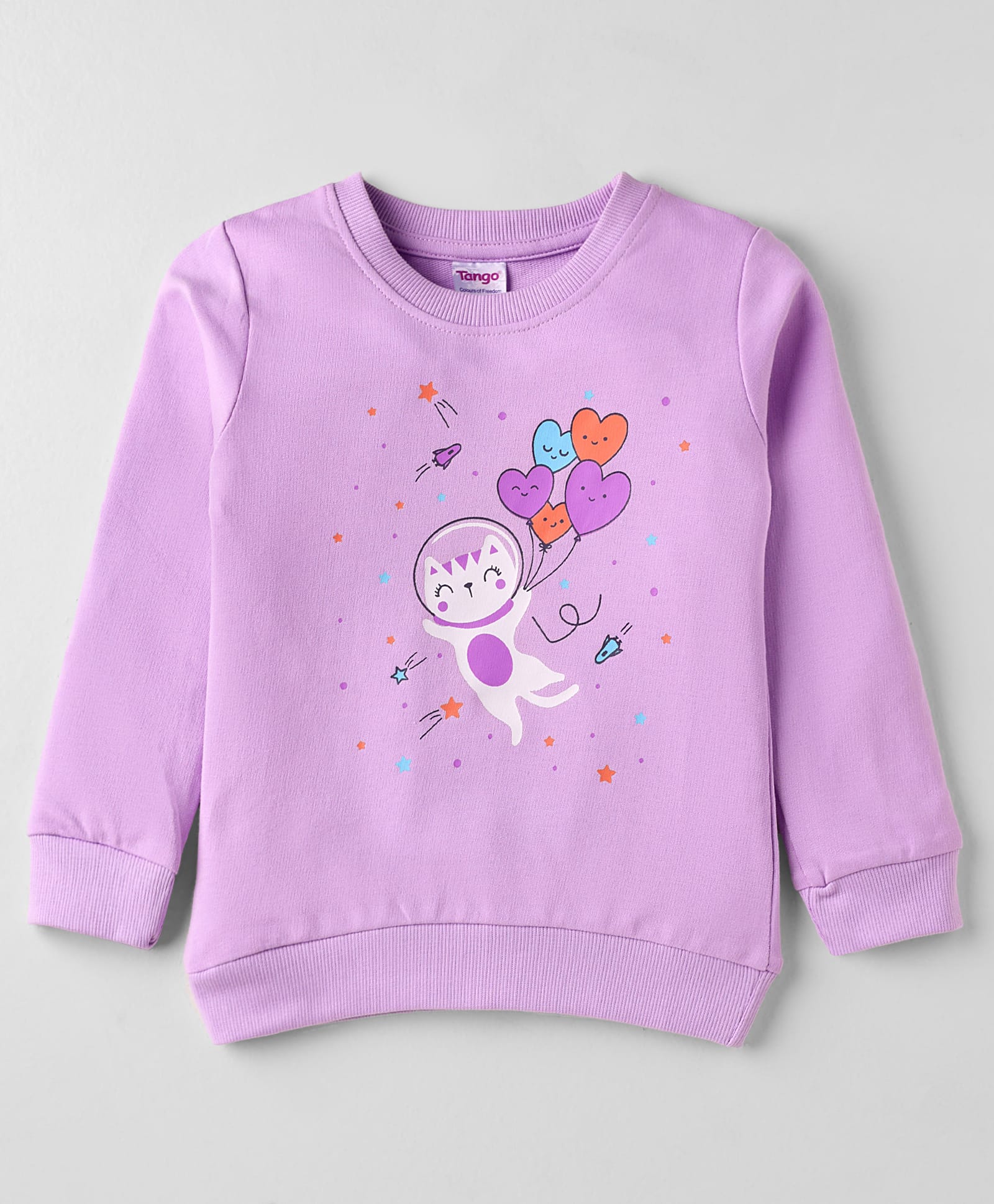 Tango Looper Knit Full Sleeves T-Shirt With Kitty Print -Lilac-image-6