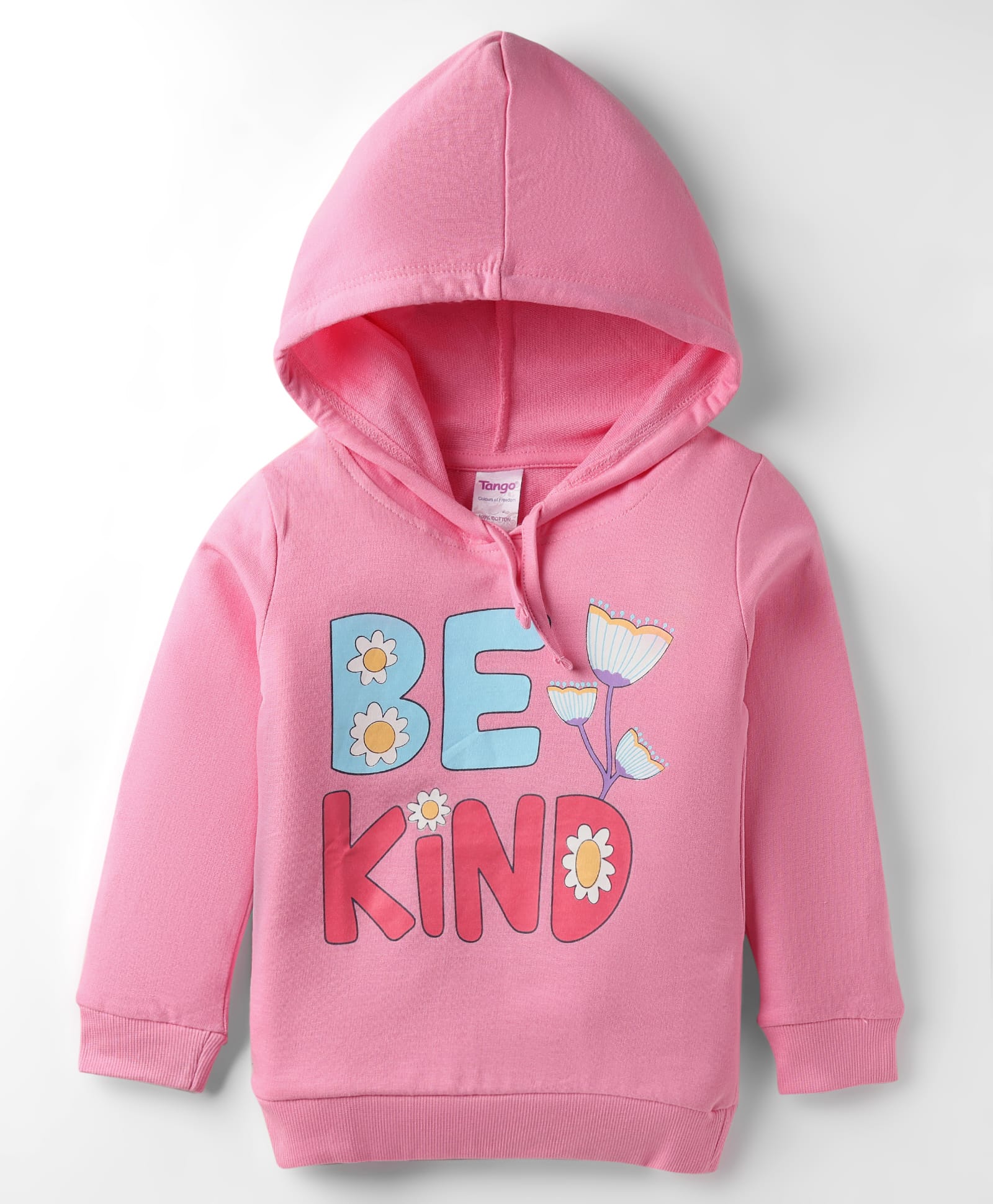 Tango Looper Knit Full Sleeves Hooded T-Shirt With Floral & Text Print - Pink-image-47