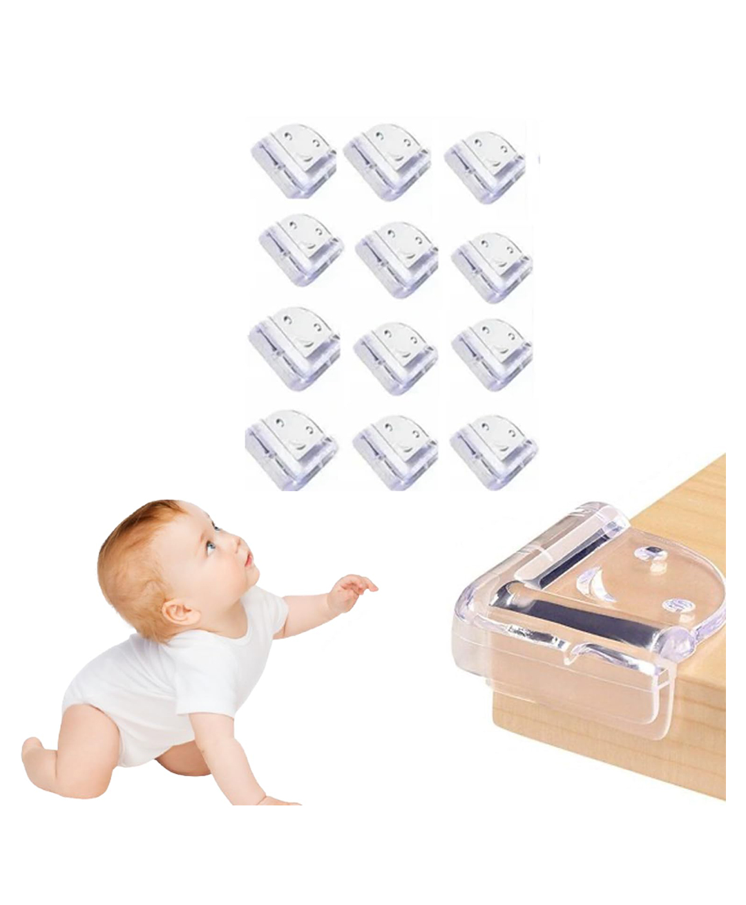 Safe-O-Kid Smiley Shaped Transparent Corner Guards Soft, BPA-Free Baby Safety Corner Protectors- BPA-Free, Easy to Install- Pack of 12-picture-34