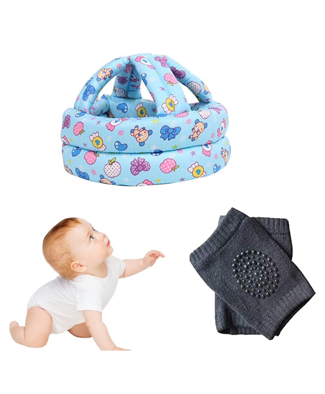 Safe-O-Kid Infant Helmet & Knee Pads Combo Lightweight & Comfortable, Soft, Adjustable Baby Safety Gear for Head & Knee Protection- Assorted-image-34