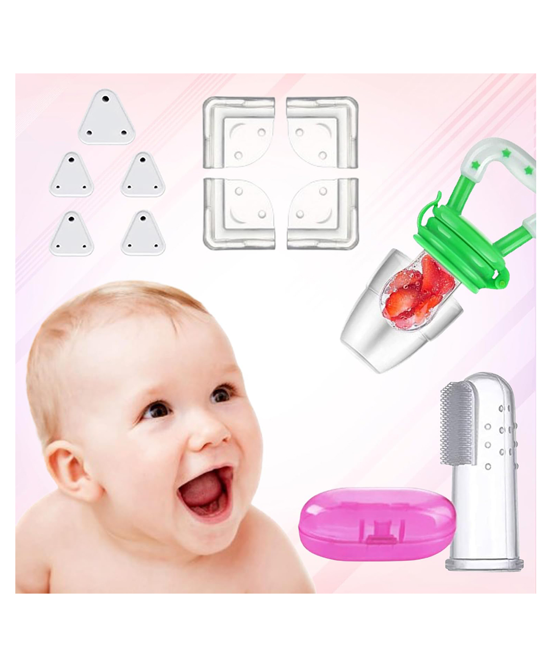 Safe-O-Kid Baby Care & Safety Combo 1 Finger Brush, 1 Fruit Nibbler, 4 Smiley Corner Guards, 5 Socket Covers-Assorted-picture-38