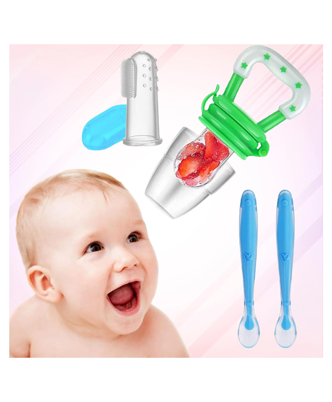 Safe-O-Kid Baby Feeding & Oral Care Combo 1 Finger Brush, 1 Fruit Nibbler & 2 Silicone Spoon | BPA-Free, Safe for Infants- Assorted-picture-26