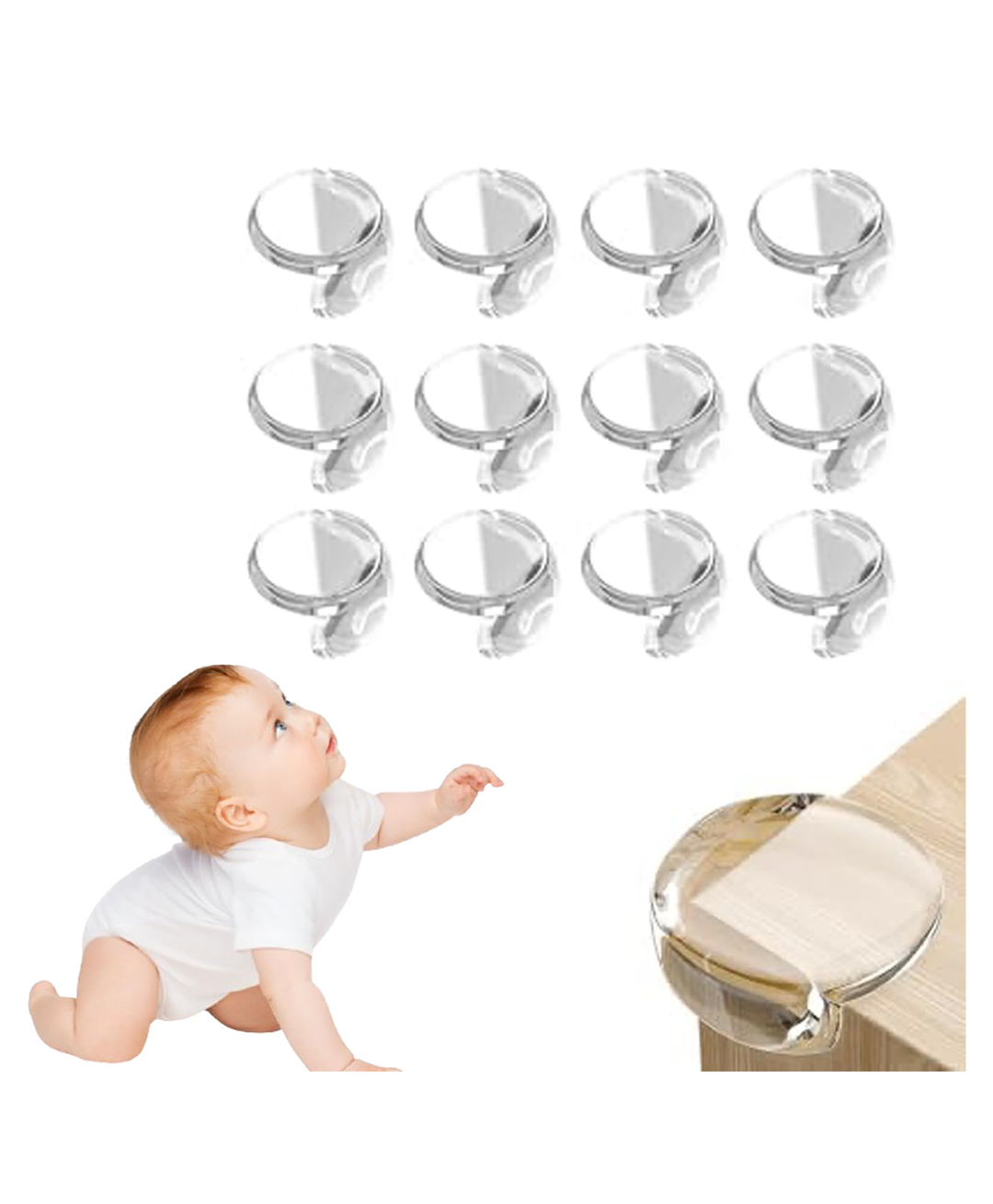 Safe-O-Kid Pack of 12 Ball Shaped Transparent Corner Guards Soft, BPA-Free Baby Safety Protectors for Furniture Edges-picture-16