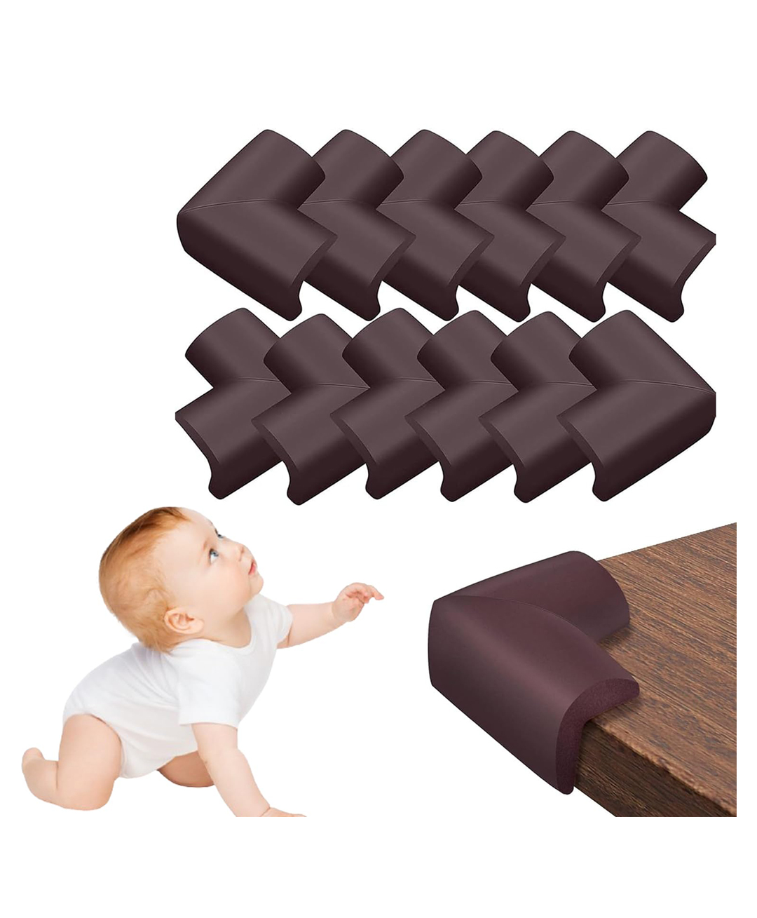 Safe-O-Kid Pack of 12 NBR Foam Corner Guards Soft Baby Safety Bumpers for Furniture Corners | BPA-Free, Easy to Install- Brown-picture-37