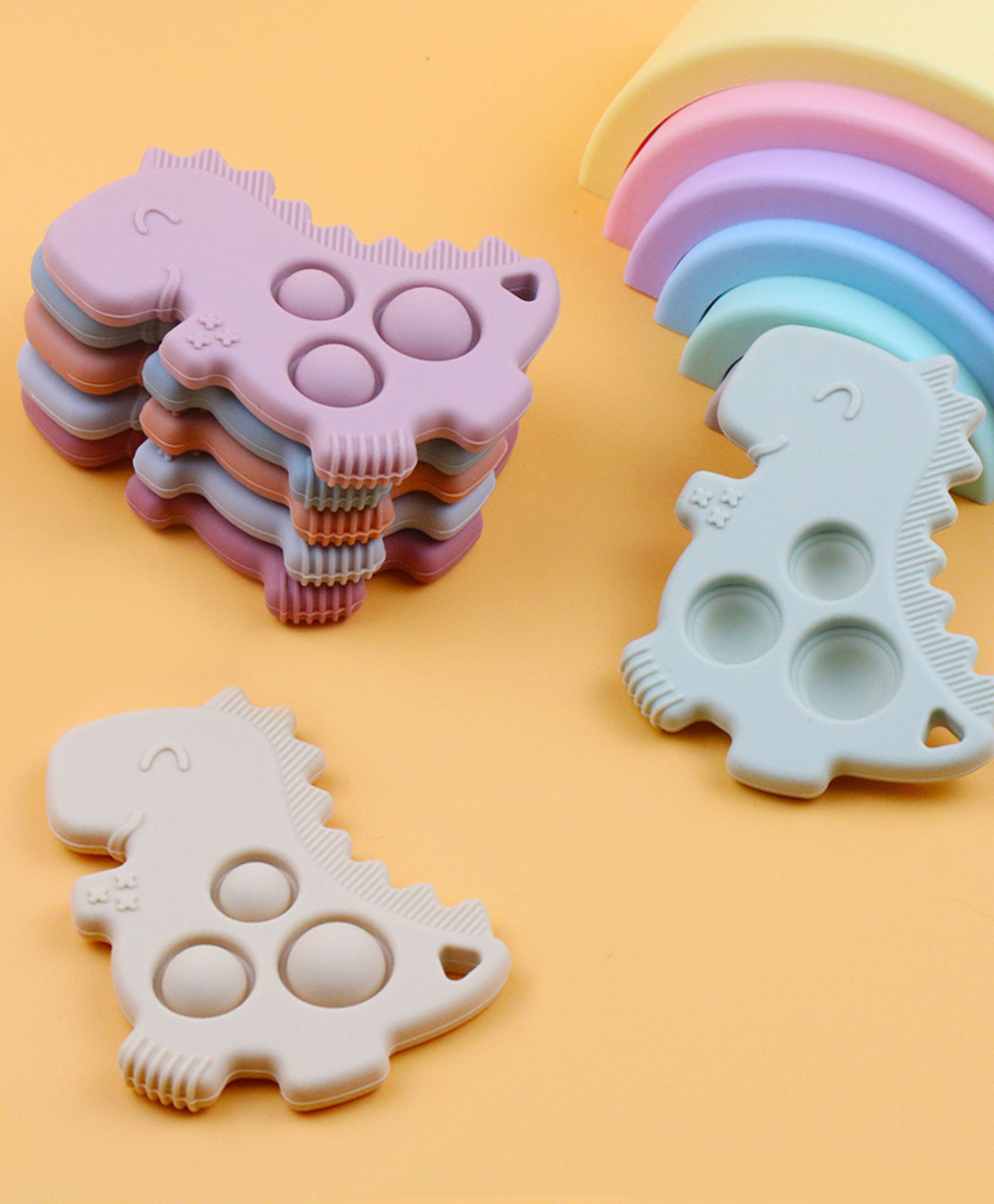 Sun & Shine 100% Natural Rubber & Premium Silicone Teether For 6 To 12 Months | Baby Teething Toys For Babies - Dino Pop | Random Color 1 pc-picture-15