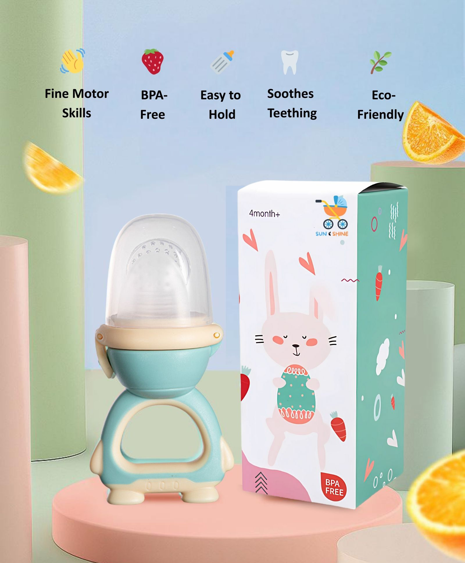 Sun & Shine Chewberry Baby Fruit Feeder / Pacifier With Cap | BPA-Free, Soft & Premium Silicone Teether for Baby, Infants & Toddlers - 6 To 12 Months - Green-picture-15