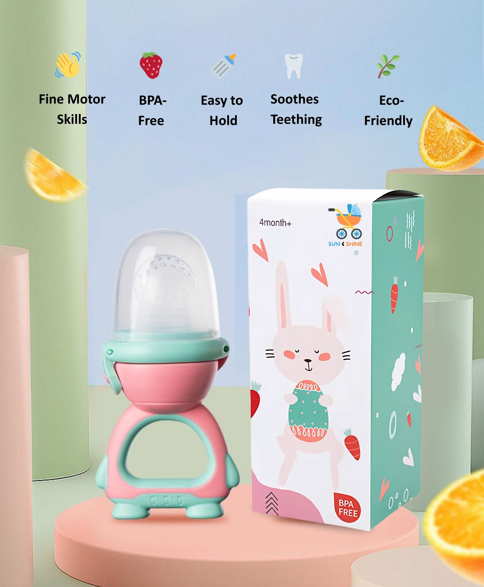 Sun & Shine Chewberry Baby Fruit Feeder / Pacifier With Cap | BPA-Free, Soft & Premium Silicone Teether for Baby, Infants & Toddlers - 6 To 12 Months - Pink-picture-2