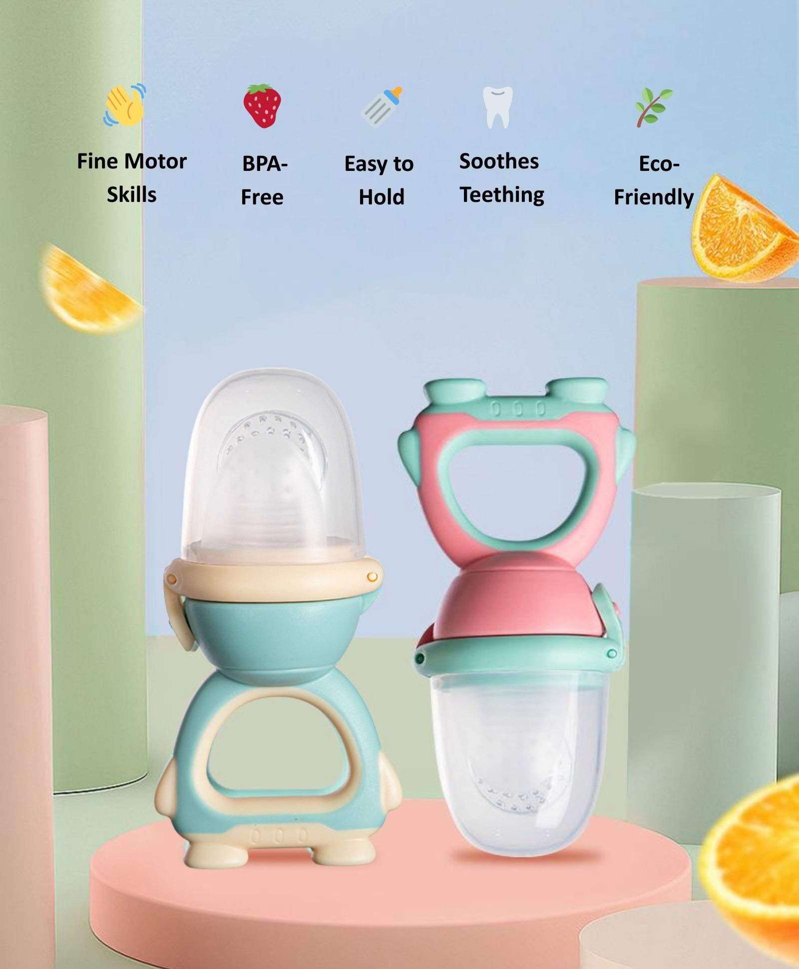 Sun & Shine Chewberry Baby Fruit Feeder / Pacifier With Cap | BPA-Free, Soft & Premium Silicone Teether for Baby, Infants & Toddlers - 6 To 12 Months - Green+Pink-picture-38