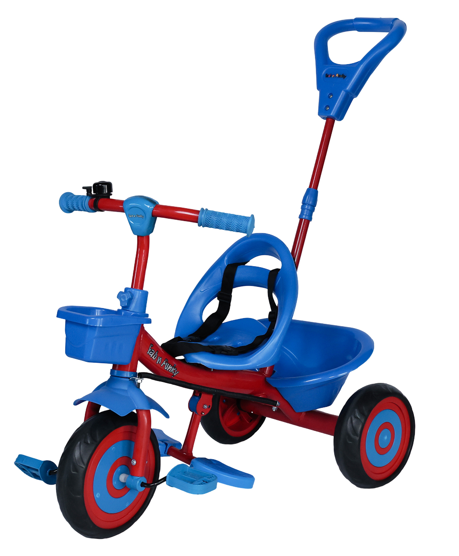 fab n funky Kids Tricycle With Parental Push Handle - Red| Sturdy Frame| Foldable Footrest| Safety Harness| Comfortable Seat| Puncture Proof Wheels-picture-32