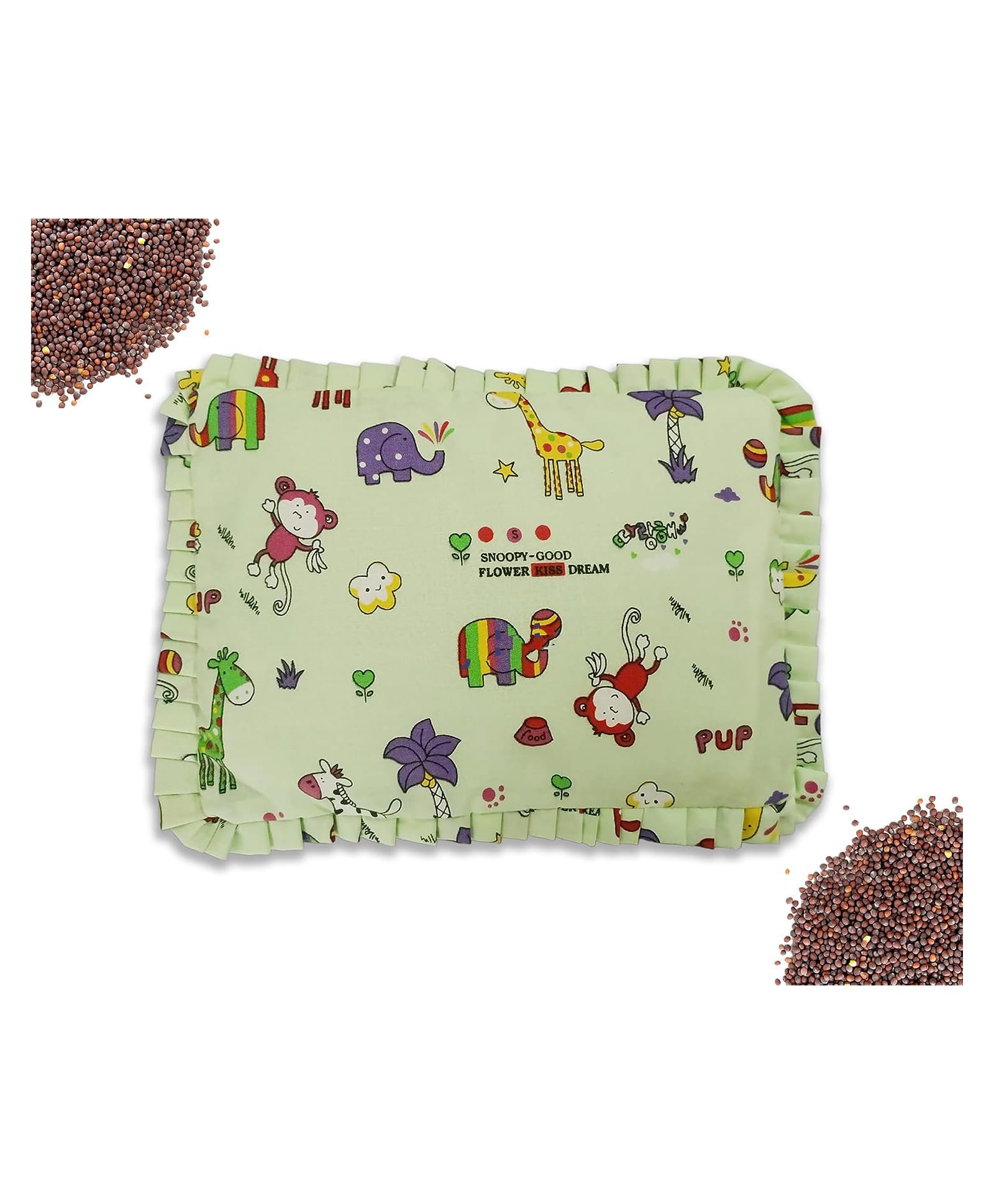 Ortis Cotton Head Shaping Mustard Seed Rai, Head Shaping Baby Pillow Jungle Print - Green-picture-36