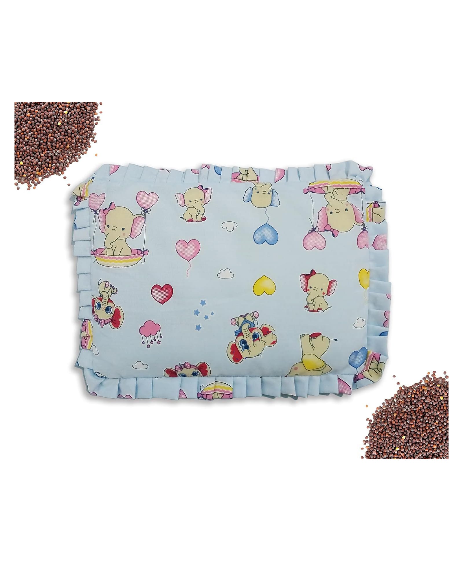 Ortis Cotton Head Shaping Mustard Seed Rai, Head Shaping Baby Pillow Elephant Print - Sky blue-image-35