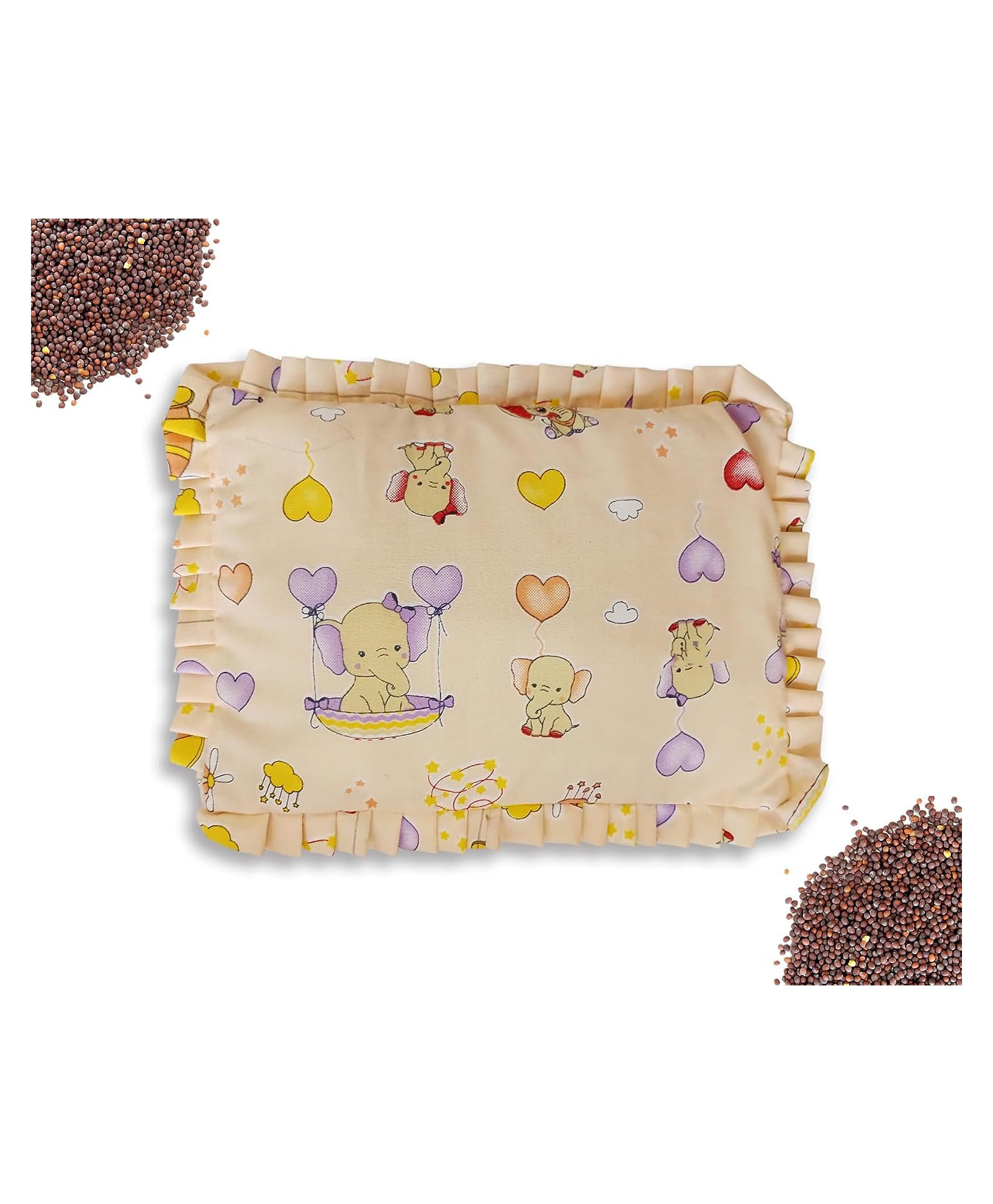 Ortis Cotton Head Shaping Mustard Seed Rai, Head Shaping Baby Pillow Elephant Print - Peach-picture-41