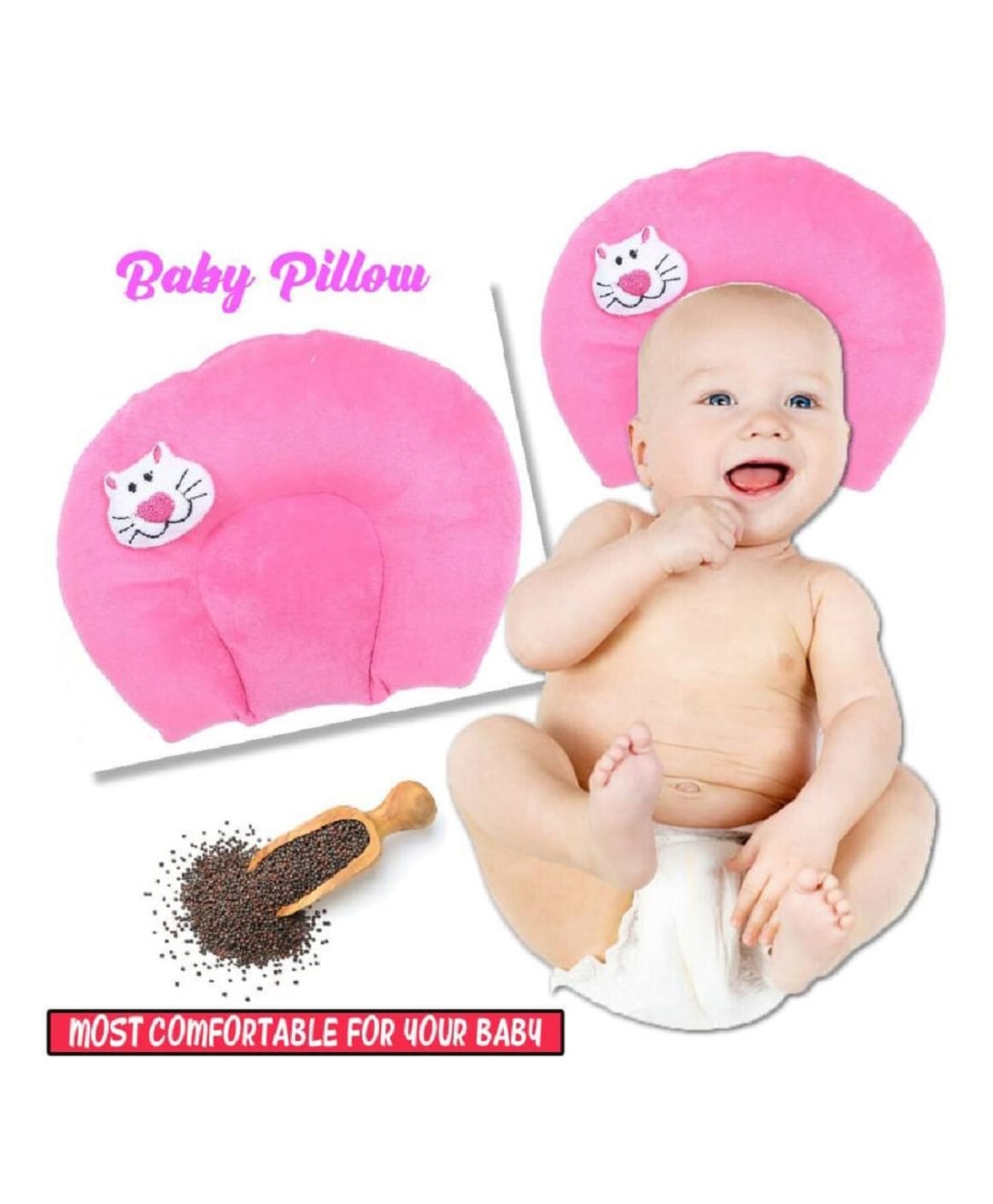 Ortis Cotton Head Shaping Mustard Seed Rai, Head Shaping Baby Pillow Pink-picture-30