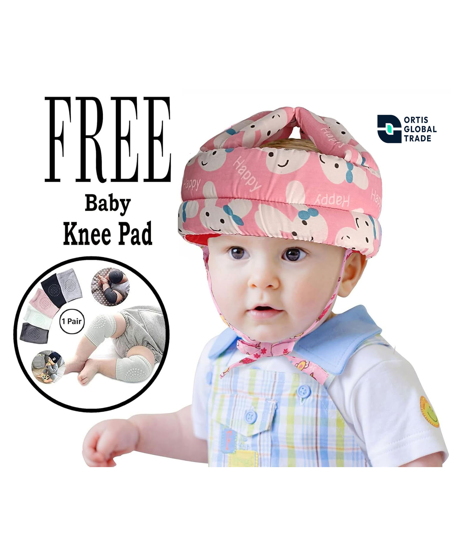 Ortis Adjustable Cushioned Baby Safety Helmet with Elbow & Knee Protection Pads (Color and Print May Vary)-picture-36