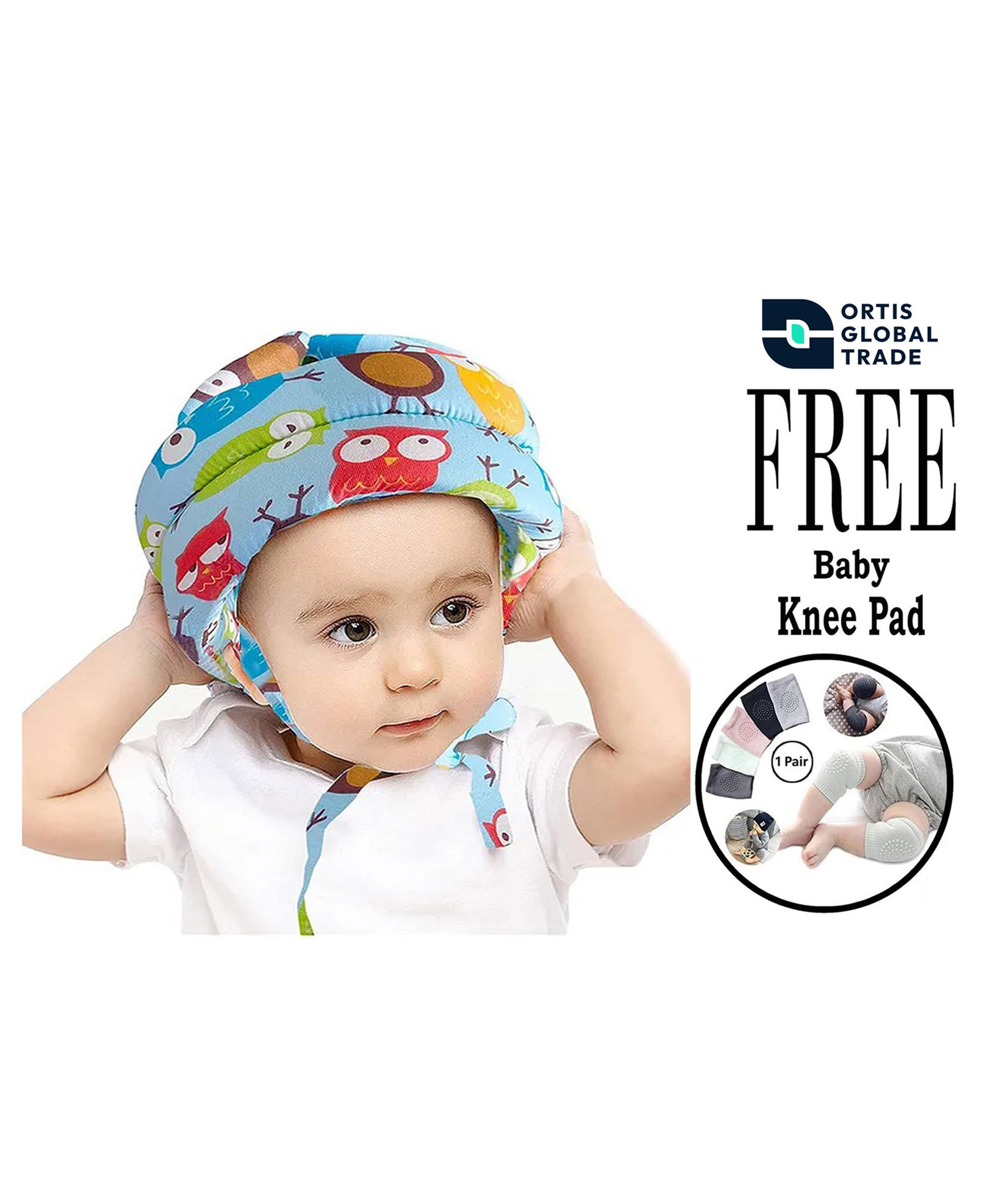 Ortis Adjustable Cushioned Baby Safety Helmet with Elbow & Knee Protection Pads (Color and Print May Vary)-picture-26