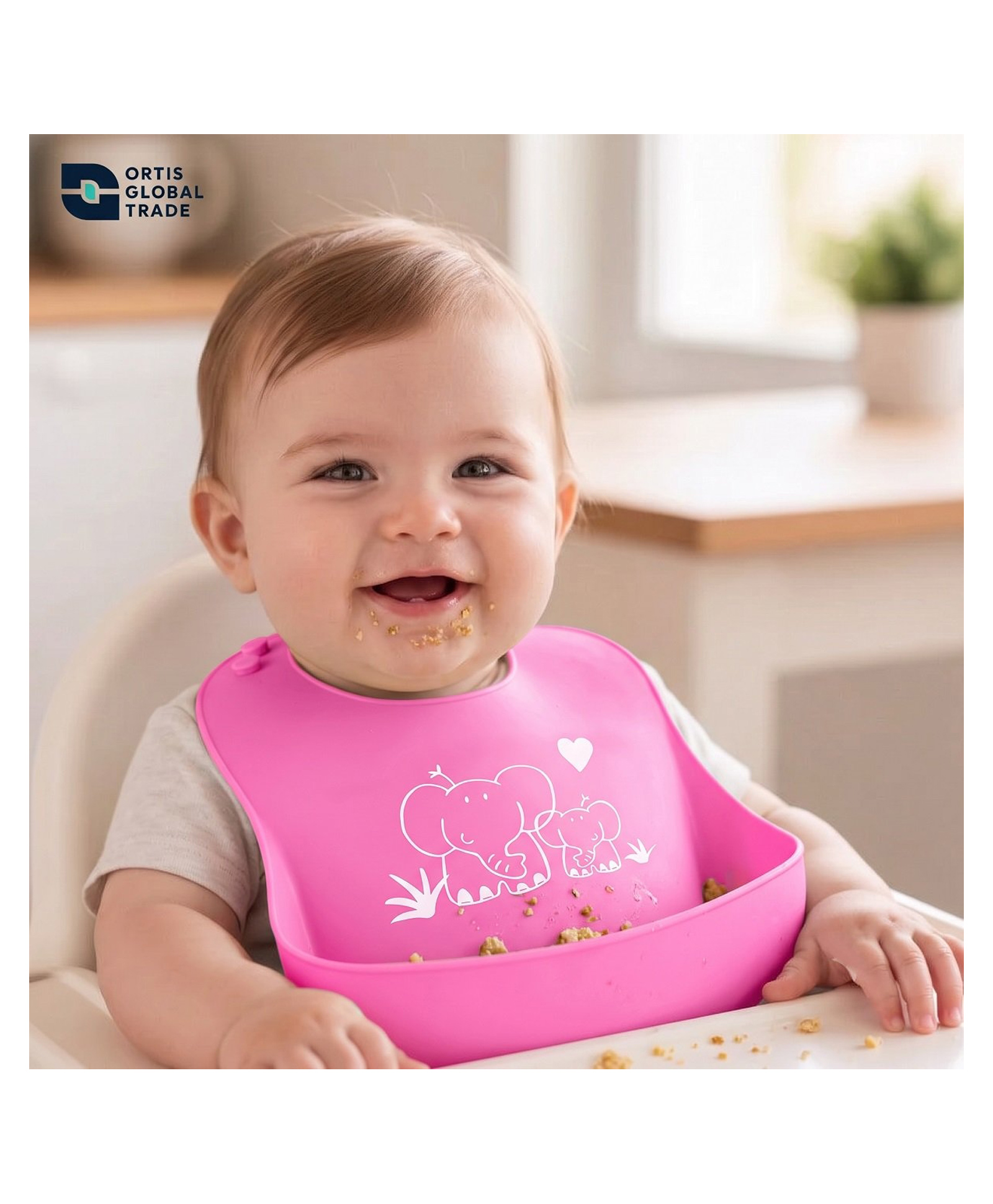 Ortis Adjustable Snap Button Bib With Crumb Catcher - Pink (Print May Vary)-picture-11