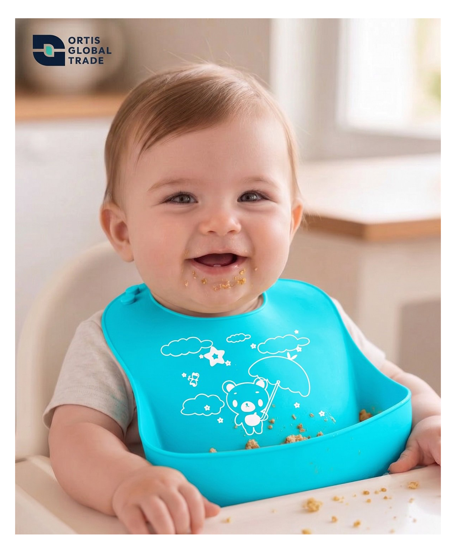 Ortis Adjustable Snap Button Bib With Crumb Catcher - Blue (Print May Vary)-image-46