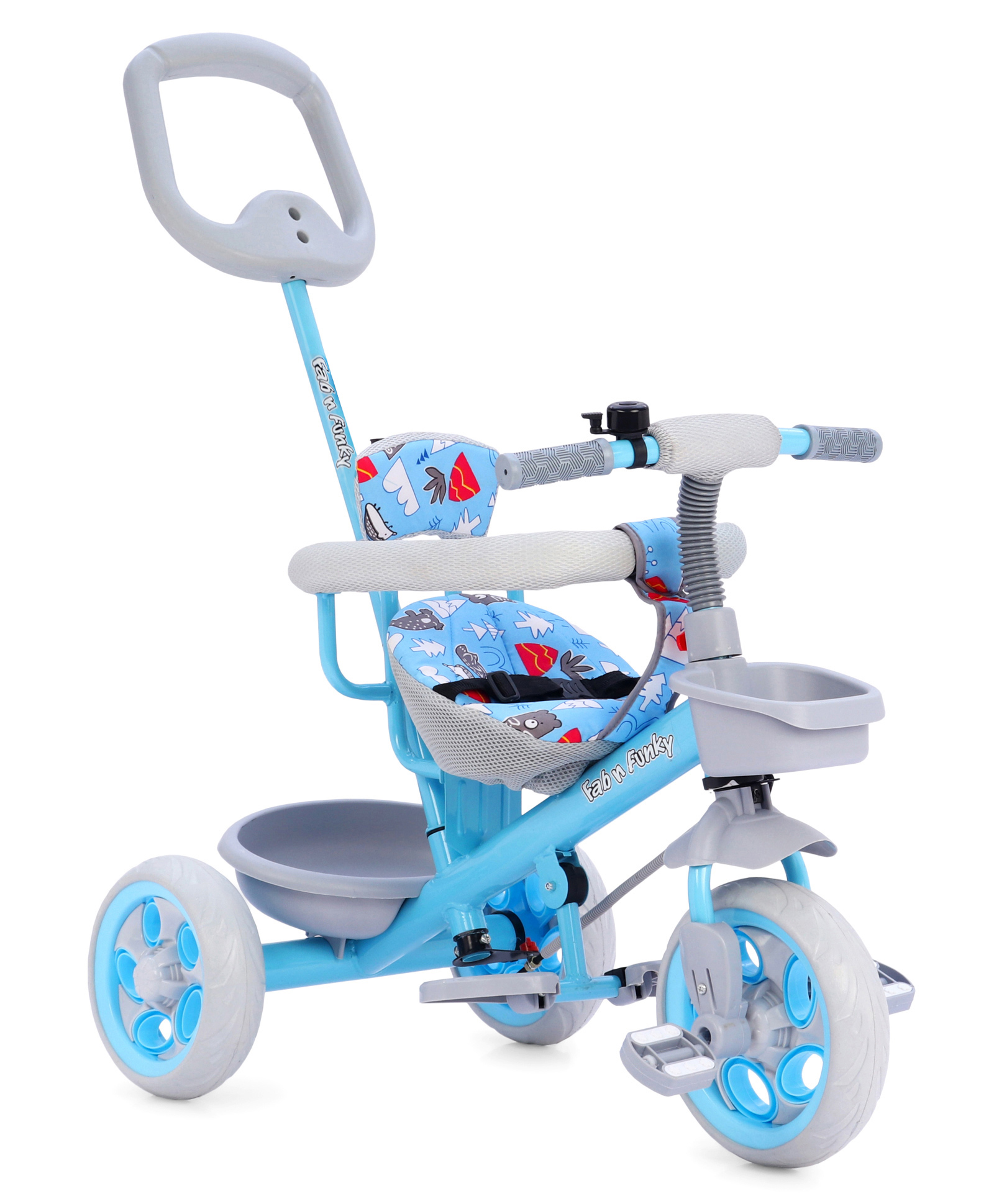 Plug & Play Tricycle with Height Adjustable Parental Push Handle - Blue| Cushion Seat with Harness| Foldable Footrest| Puncture Proof Wheels| Storage Baskets| Removable Safety Bar| Soft Grip Handle-image-40