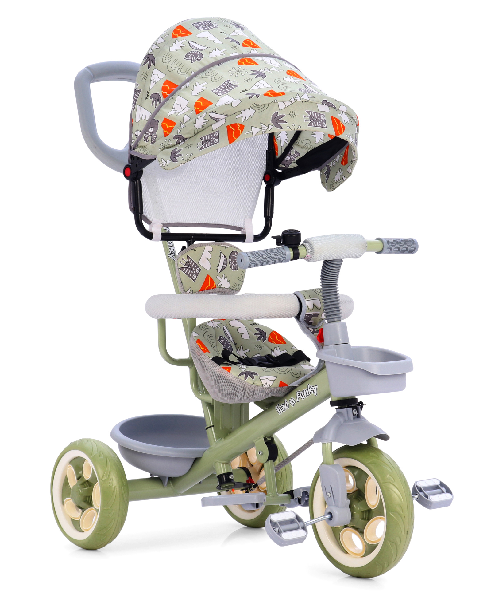 Plug & Play Tricycle with Parental Push Handle & Foldable Canopy- Green| Cushion Seat with Harness| Foldable Footrest| Puncture Proof Wheels| Storage Baskets| Removable Safety Bar| Soft Grip Handle-image-46