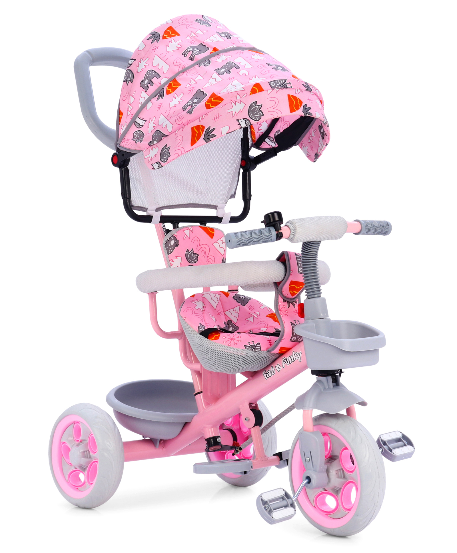 Plug & Play Tricycle with Parental Push Handle & Foldable Canopy- Pink| Cushion Seat with Harness| Foldable Footrest| Puncture Proof Wheels| Storage Baskets| Removable Safety Bar| Soft Grip Handle-image-41