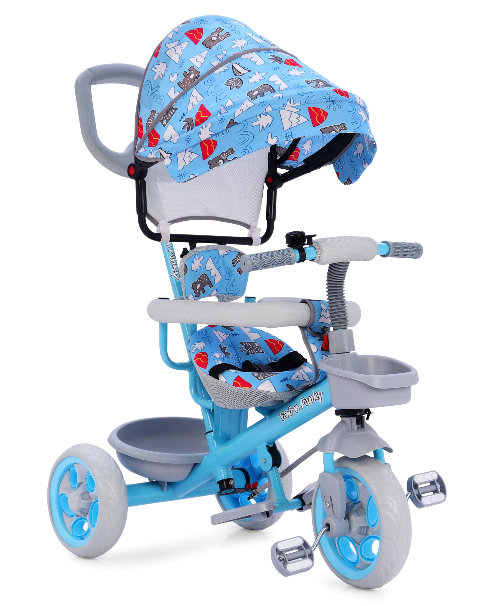 Plug & Play Tricycle with Parental Push Handle & Foldable Canopy- Blue| Cushion Seat with Harness| Foldable Footrest| Puncture Proof Wheels| Storage Baskets| Removable Safety Bar| Soft Grip Handle-image-45