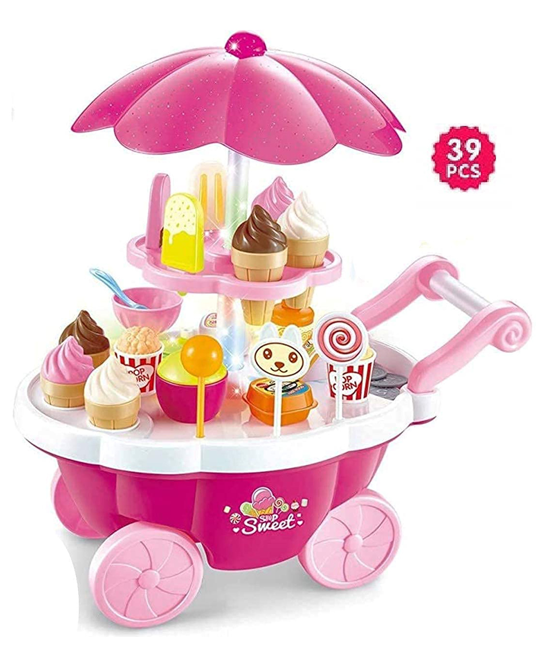 ADKD Ice Cream Toy Cart Play Set with Music & Light -Multicolor