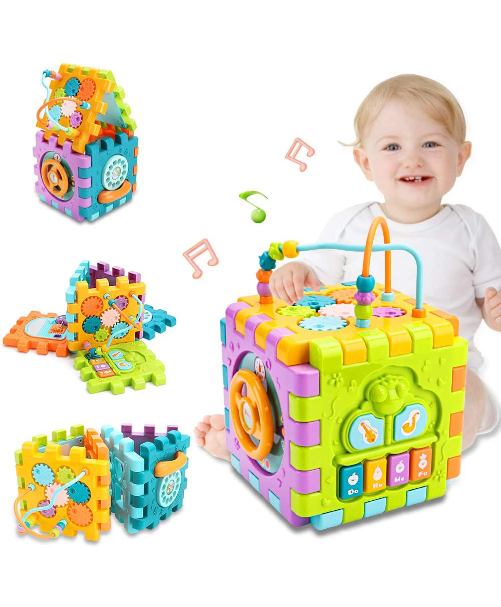 ADKD 6 Slide Intelligence Learning Musical Kids Shape Sorter Activity Cube Game - Multicolor-image-15