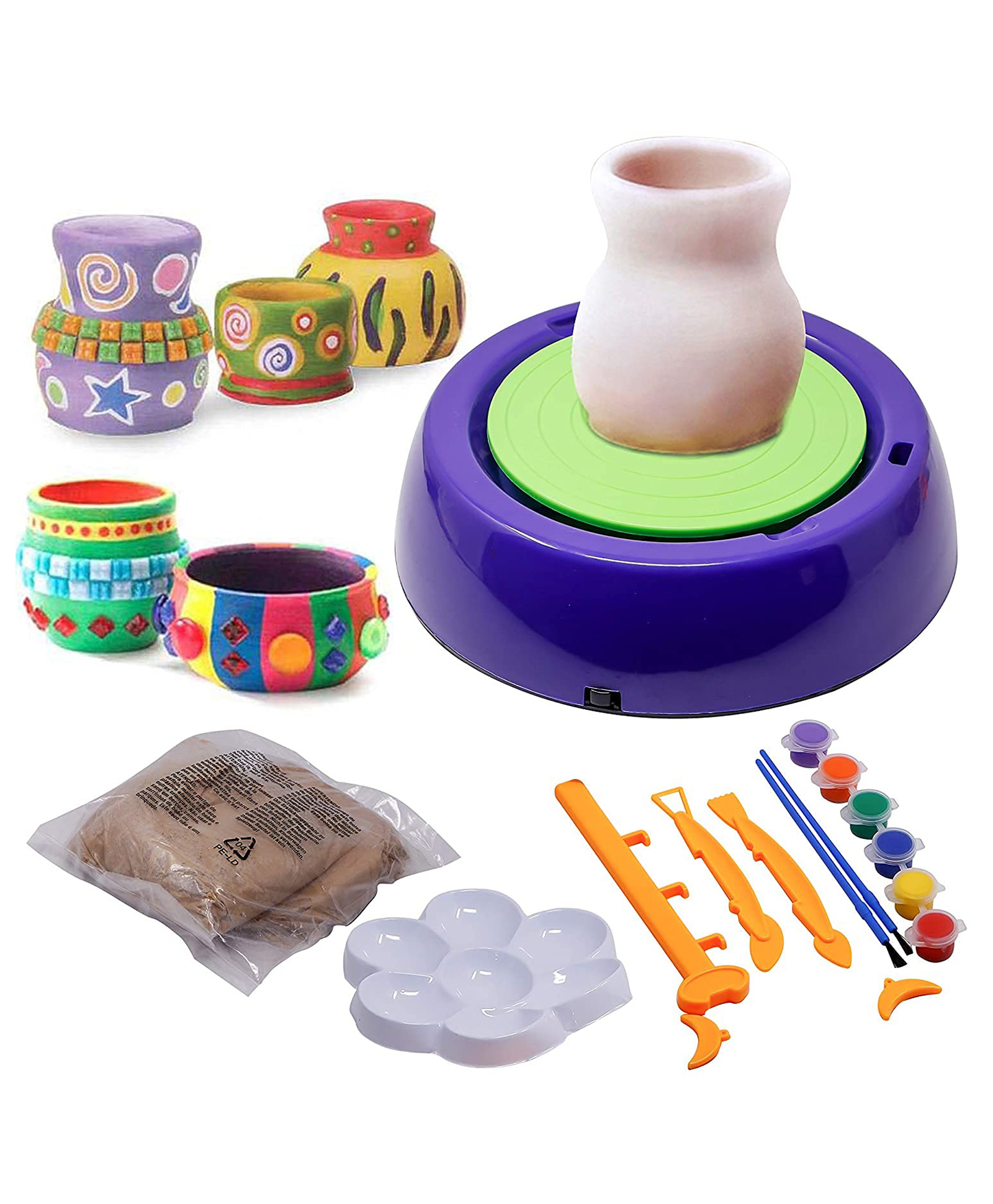 ADKD Pottery Wheel Toy With Tools, Clay & Paints - Color May Vary