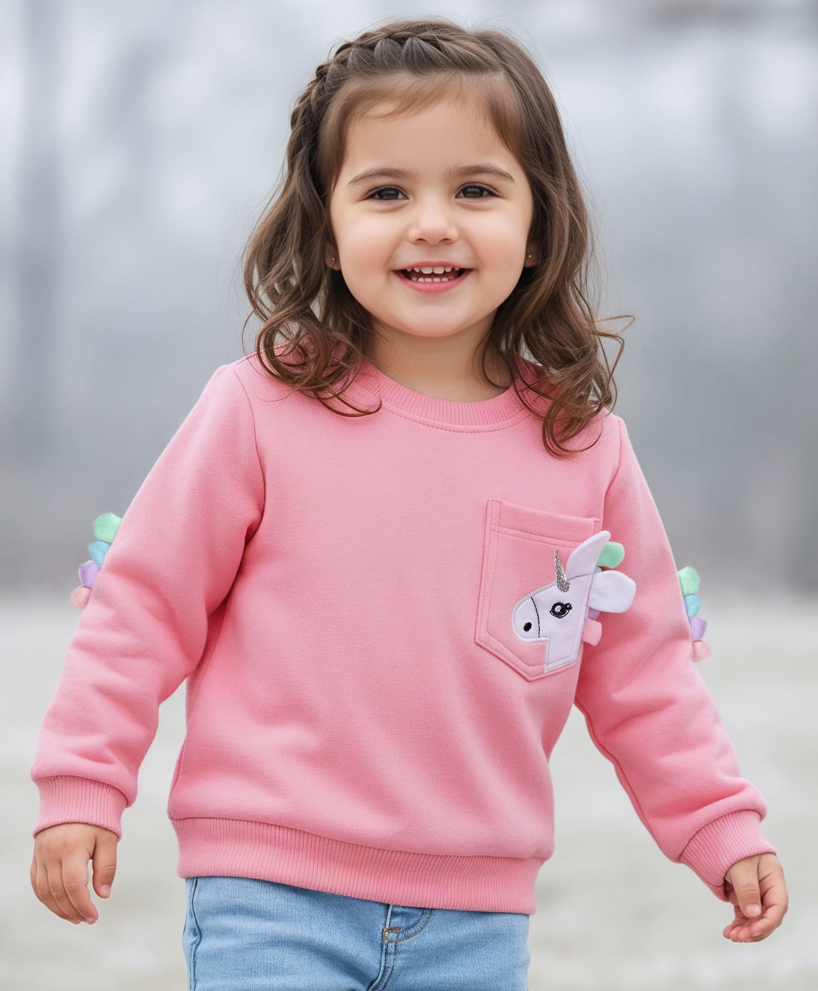 Babyhug Cotton Knit Full Sleeves Sweatshirt with Unicorn Applique - Pink-picture-18