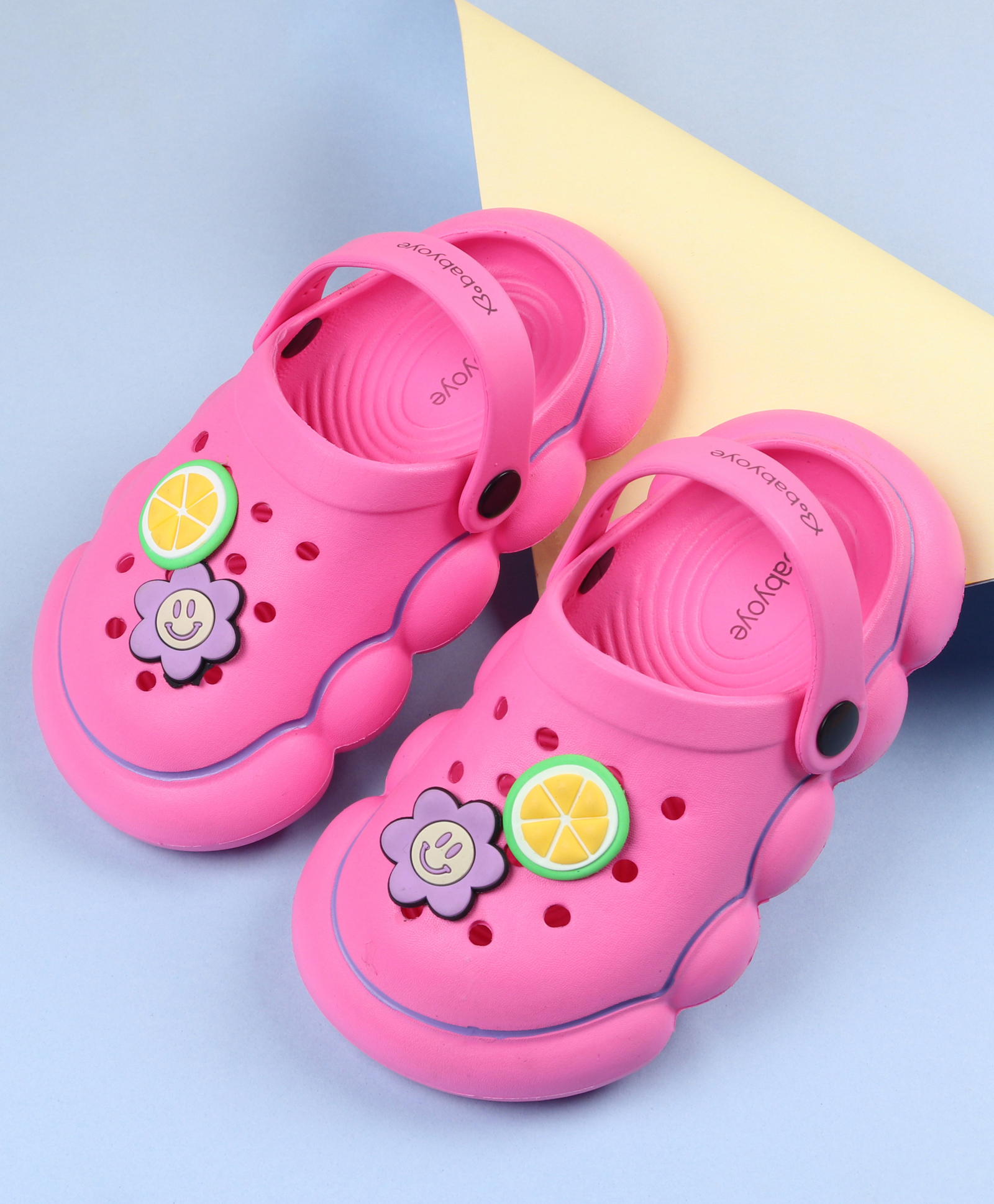 Babyoye Back Strap Clogs With Floral Applique - Pink-image-19