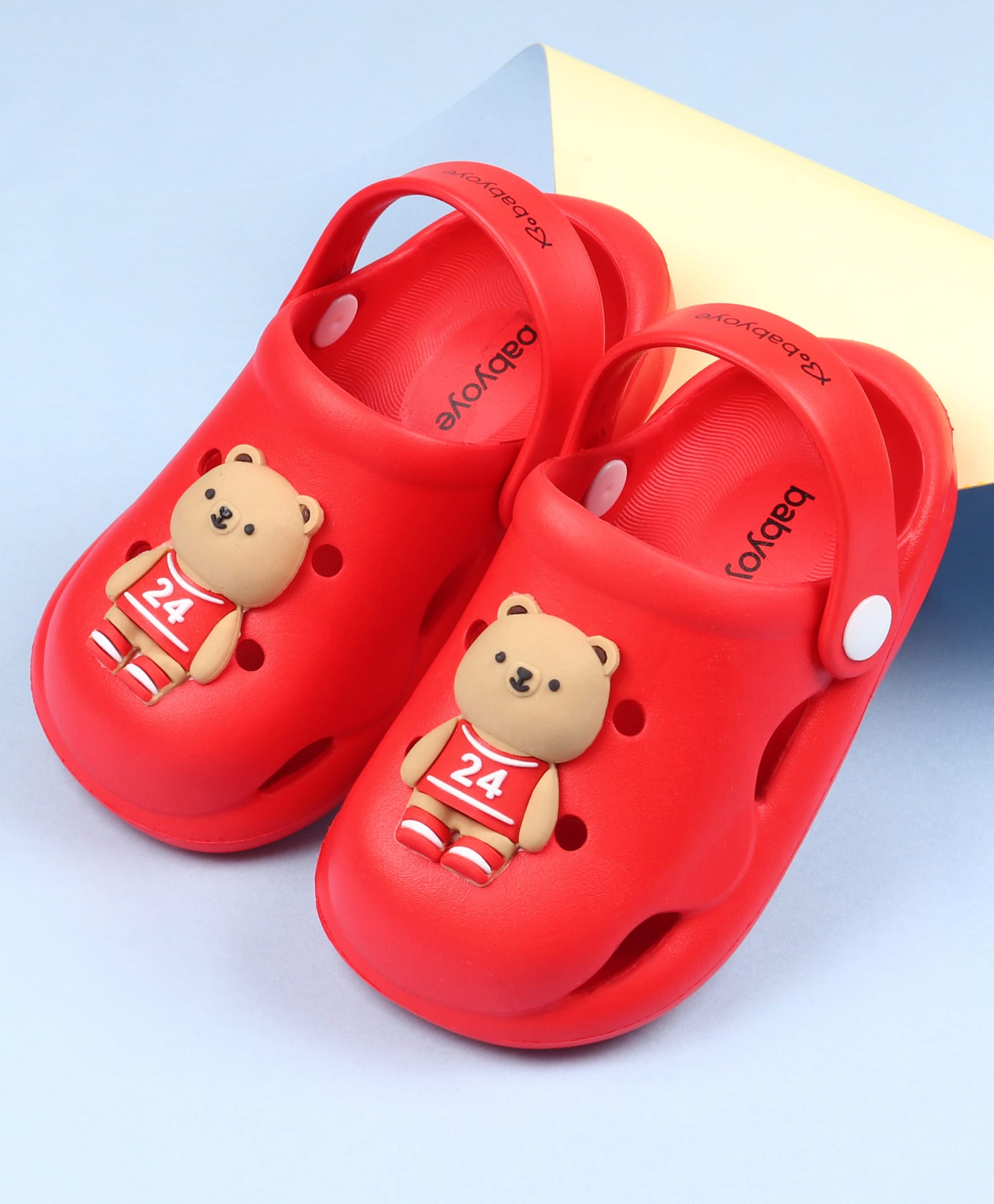 Babyoye Clogs With Teddy Applique - Red-image-3