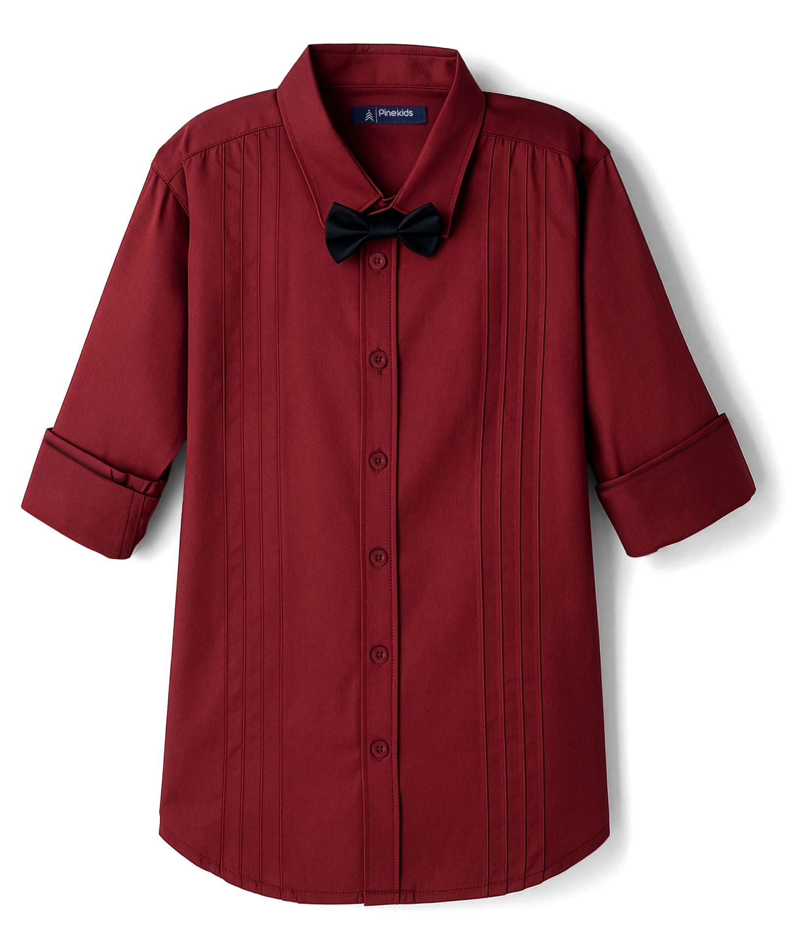 Pine Kids Cotton Woven Full Sleeves Solid Party Shirt With Bow - Maroon-picture-28