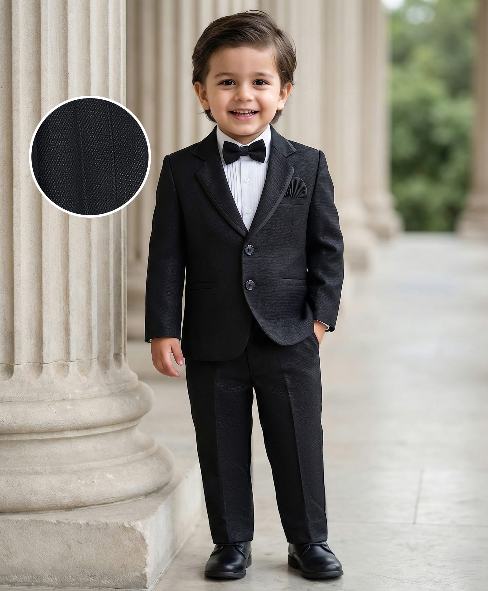 Babyhug Knit Full Sleeves Solid Color Three Piece Party Suit with Bow - Black-picture-21