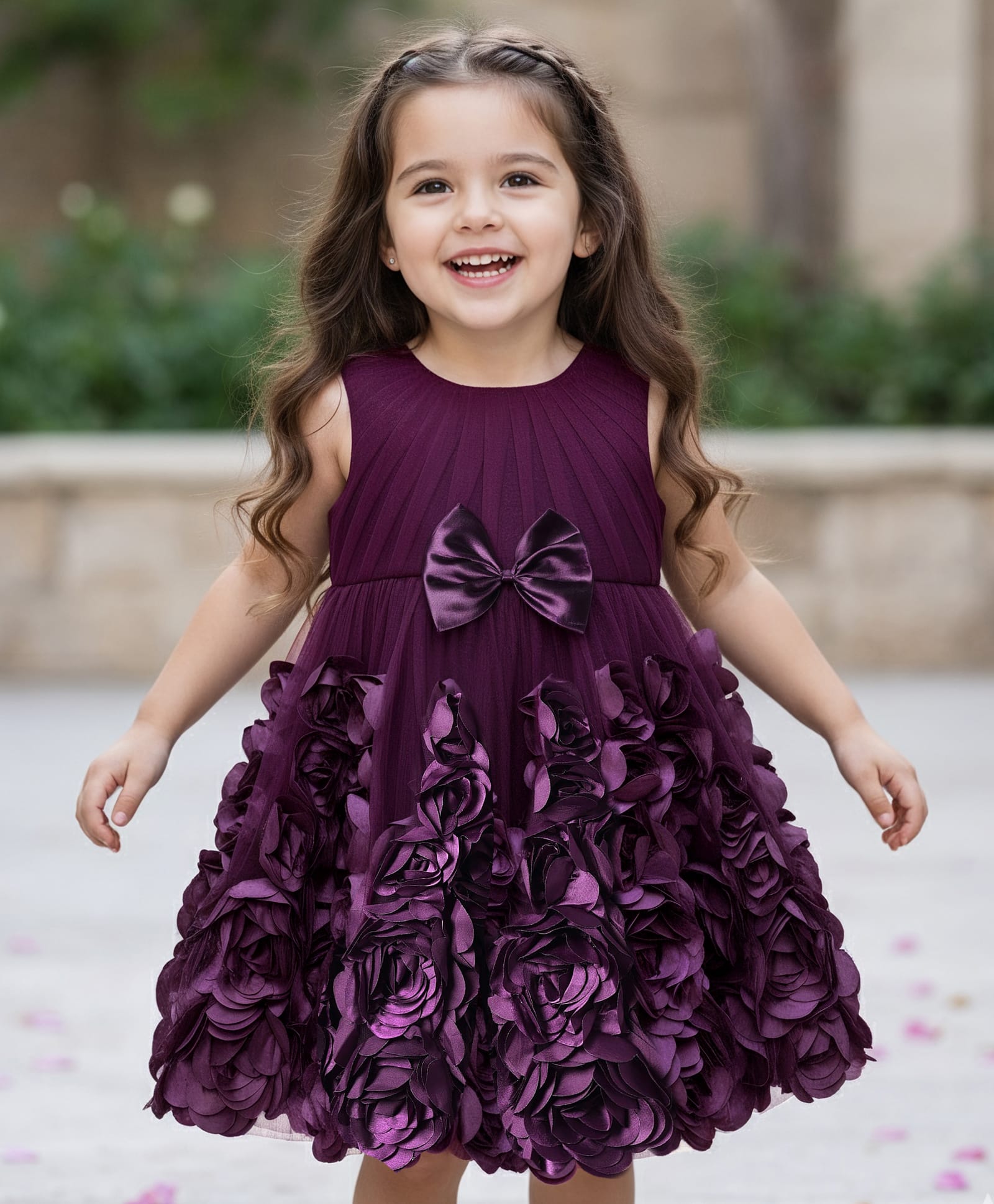 Babyhug Mesh 3D Flower Detailing Sleeveless Party Dress With Bow & 5 Layers With Cotton Lining - Purple-image-7
