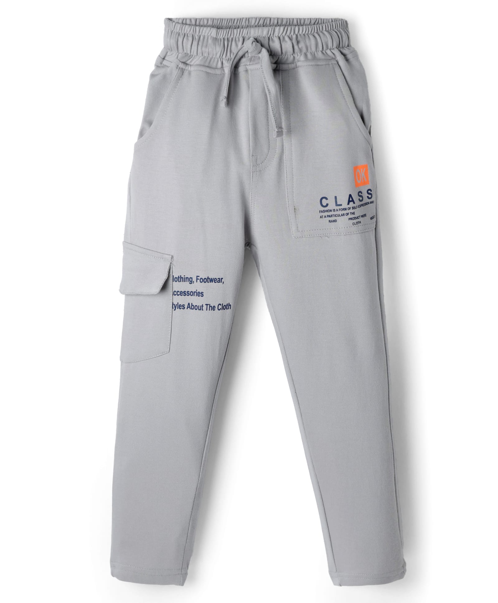 Olio Kids Cotton Knit Full Length Lounge Pant With Text Print - Light Grey-picture-24