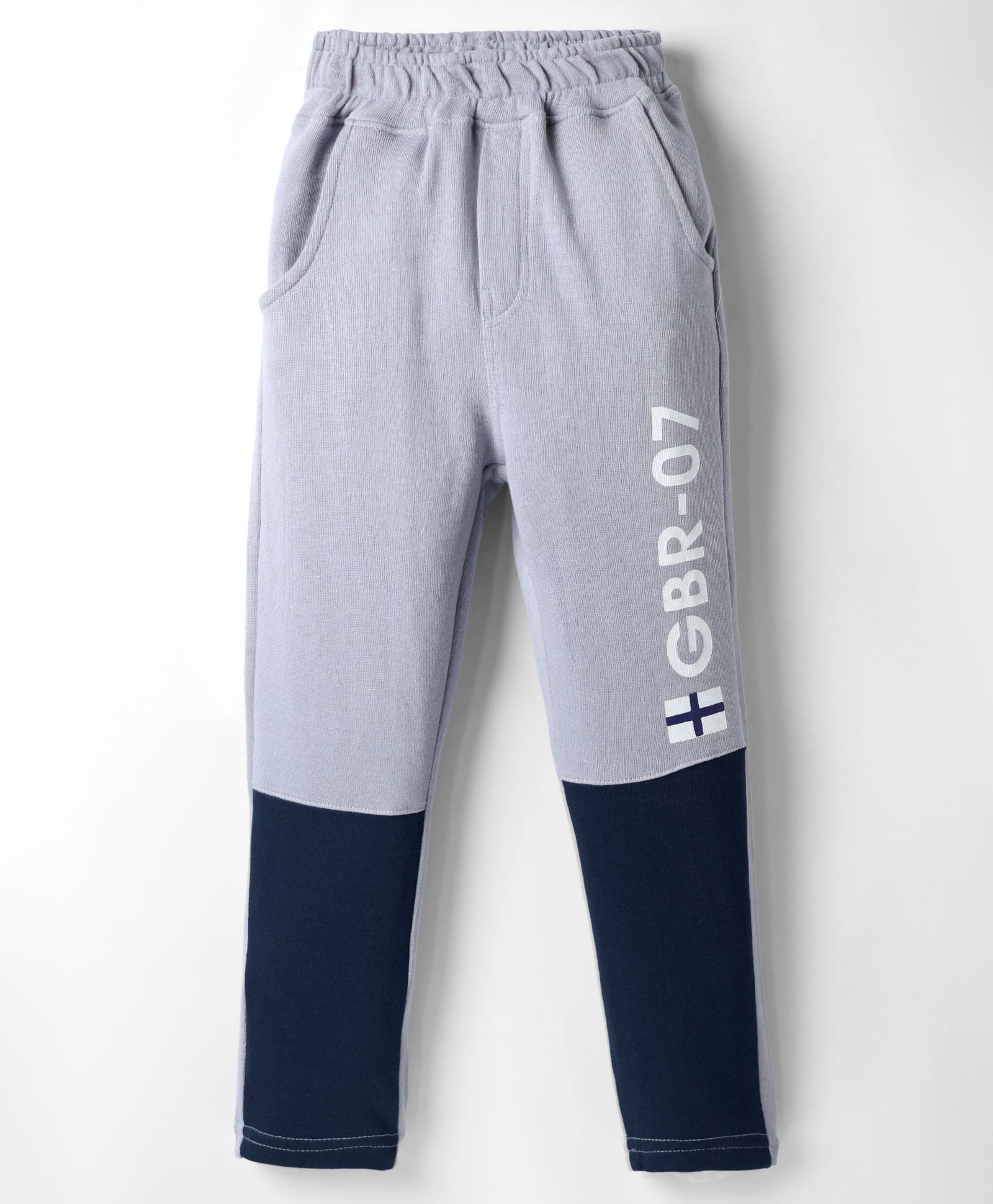Olio Kids Cotton Knit Full Length Cut & Sew Track Pant with Text Print - Light Grey-picture-15