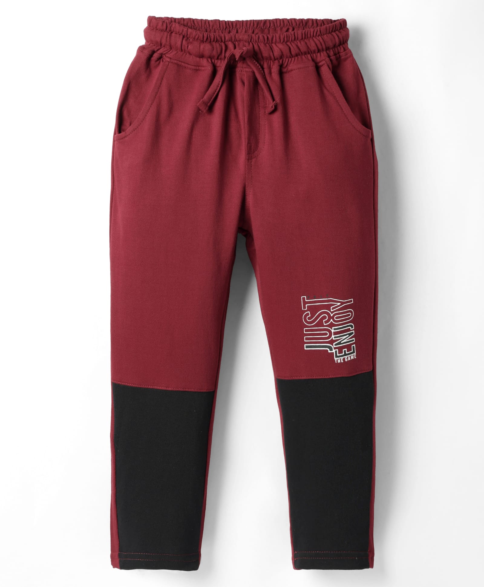 Olio Kids Cotton Knit Full Length Cut & Sew Track Pant with Text Print - Maroon-picture-23