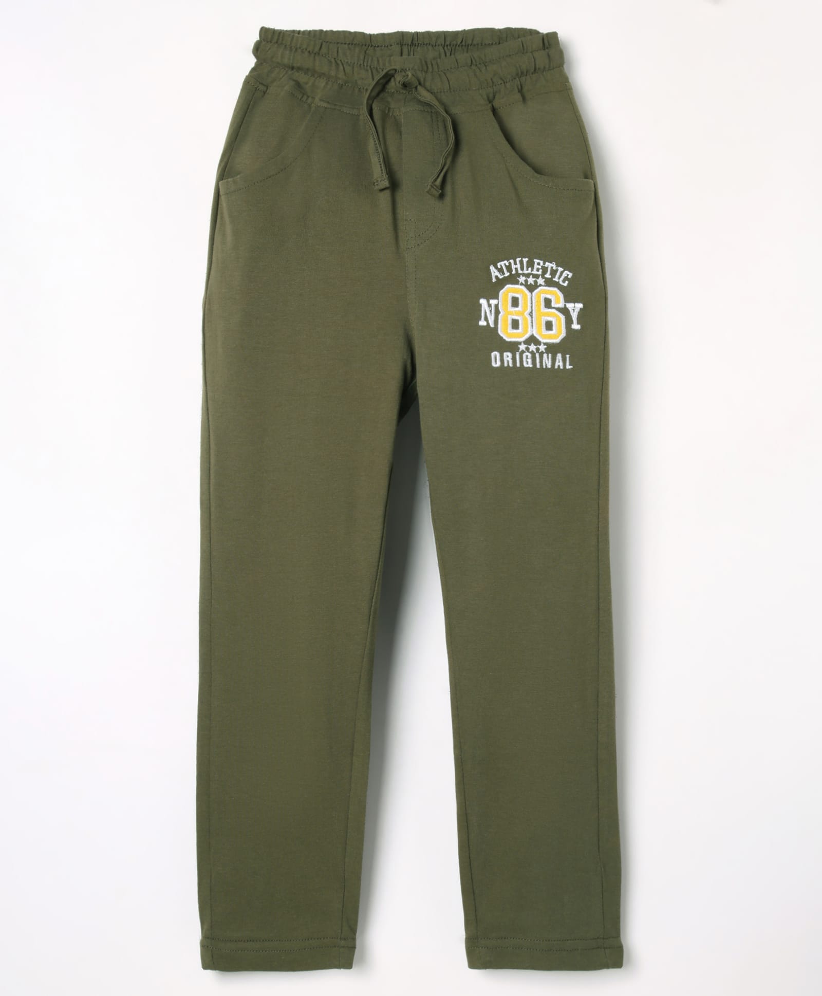 Olio Kids Cotton Knit Full Length Lounge Pant With Number Embroidery - Olive Green-image-31
