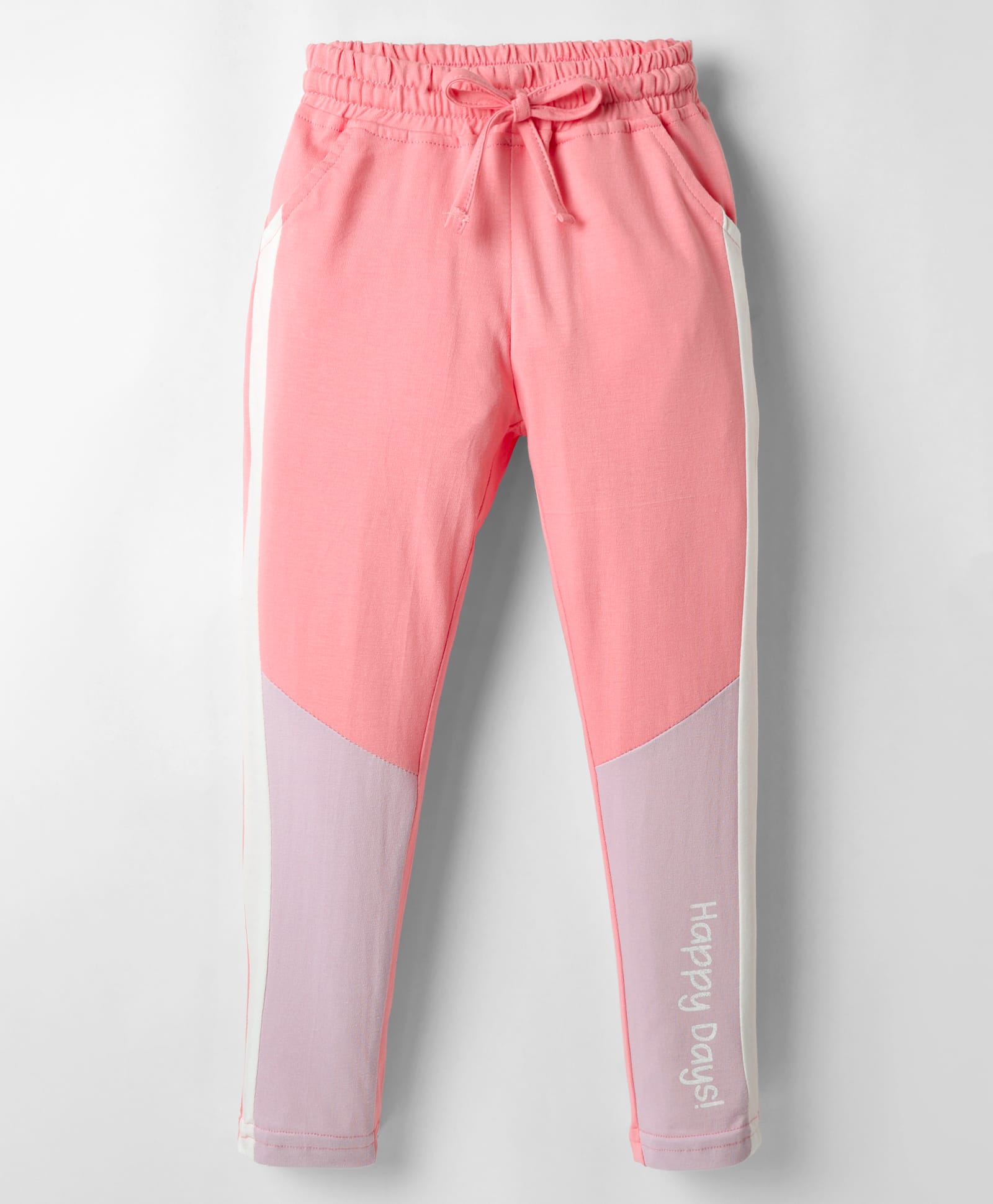 Olio Kids Cotton Knit Full Length Lounge Pant With Happy Days Print & Cut & Sew Design - Pink-image-34