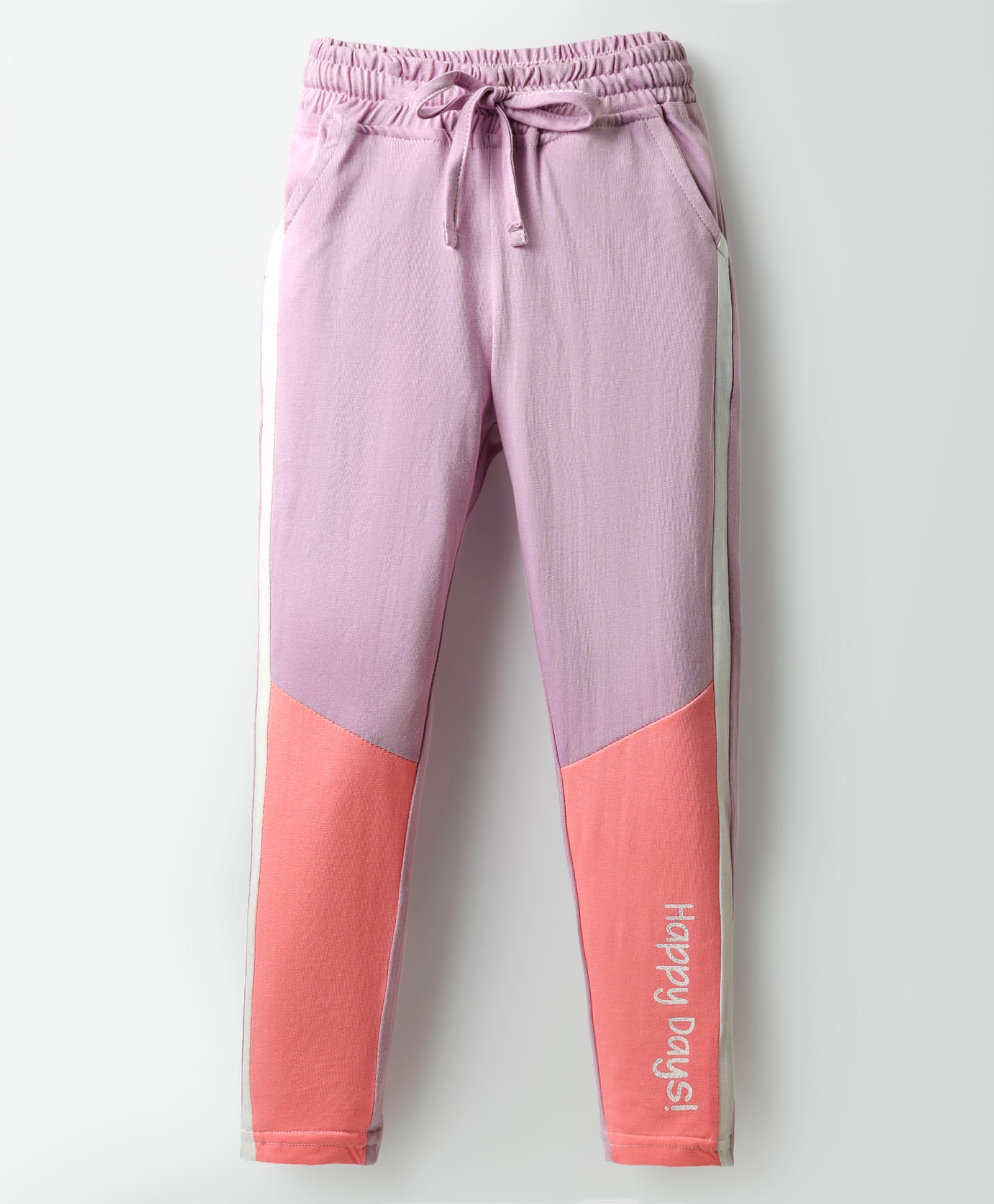 Olio Kids Cotton Knit Full Length Lounge Pant With Happy Days Print & Cut & Sew Design - Purple-image-35