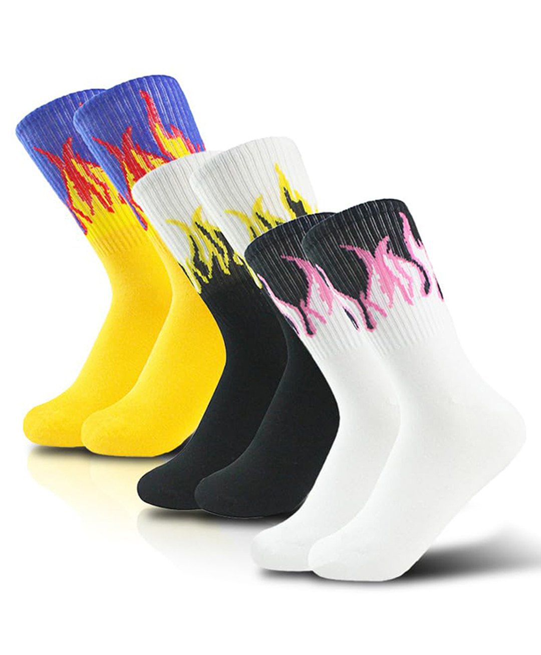 MOMISY Cotton Blend Pack Of 3 Flames Designed Socks - Multi Colour-picture-26