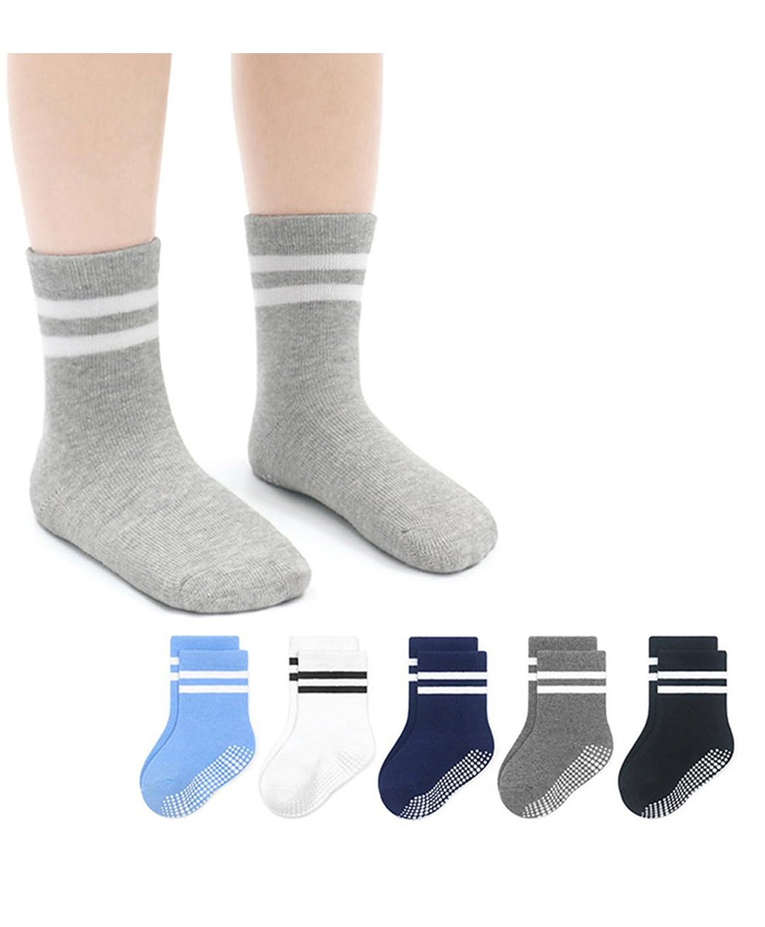 MOMISY Cotton Pack Of 6 Striped Anti Skid Socks - Multi Colour-image-40