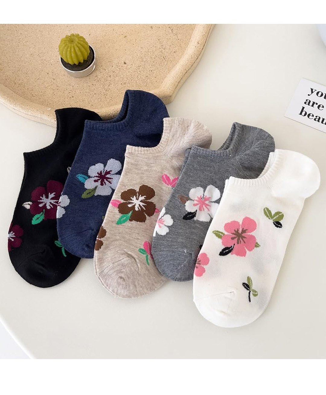 MOMISY Cotton Blend Pack Of 5 Floral Designed Socks - Multi Colour-picture-6