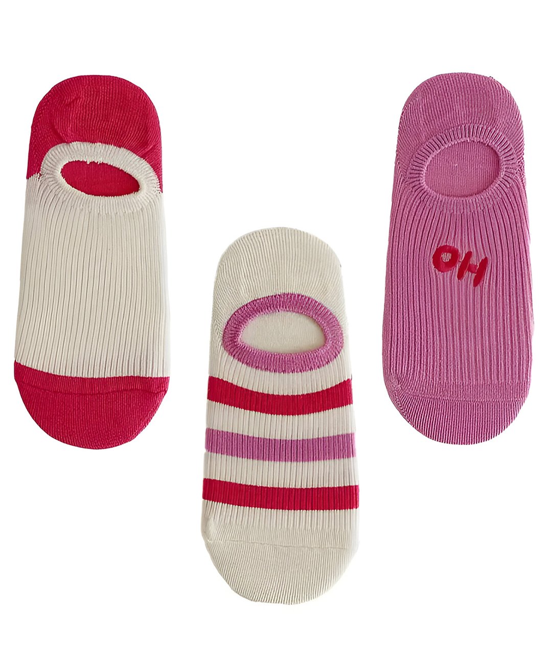MOMISY Cotton Knit Pack Of 3 Striped & Oh Text Designed Low Cut Boat Socks - Multi Colour-image-5