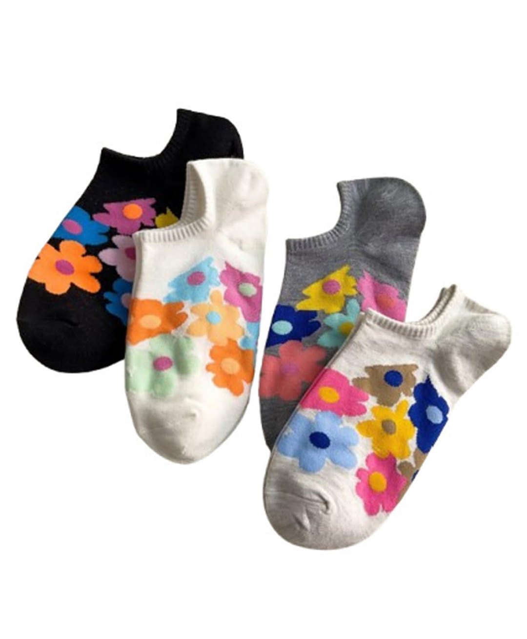 MOMISY Cotton Blend Pack Of 4 Floral Designed Socks - Multi Colour-picture-18