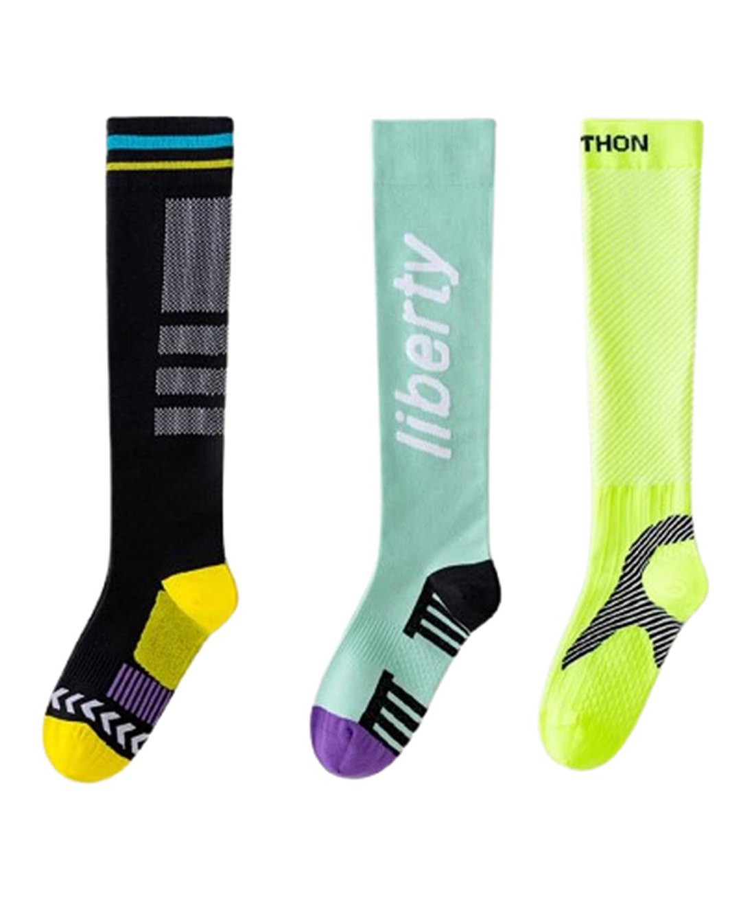 MOMISY Cotton Pack Of 3 Liberty Text Designed & Colour Blocked Socks - Multi Colour-image-23