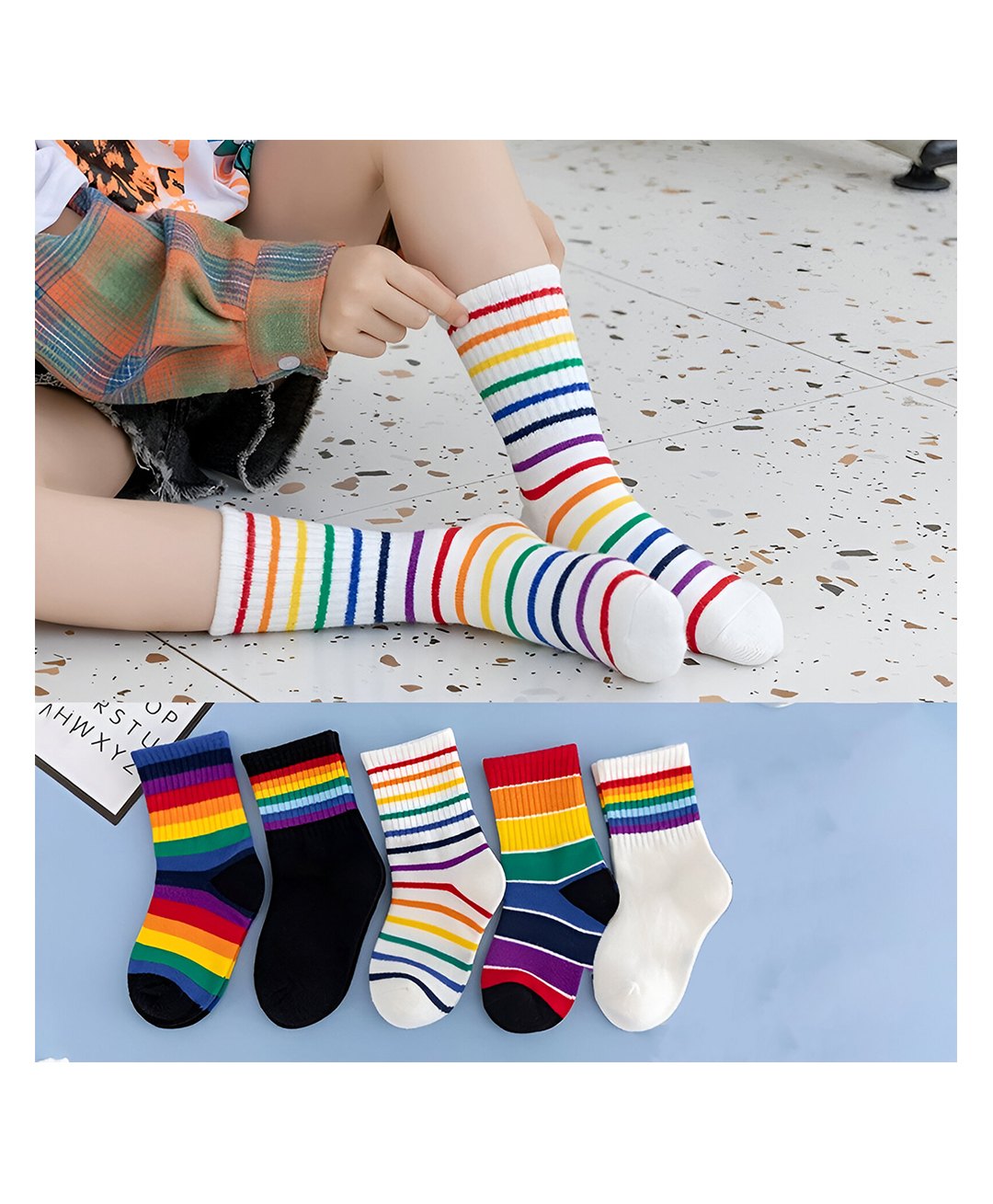 MOMISY Cotton Pack Of 5 Striped Socks - Multi Colour-image-47