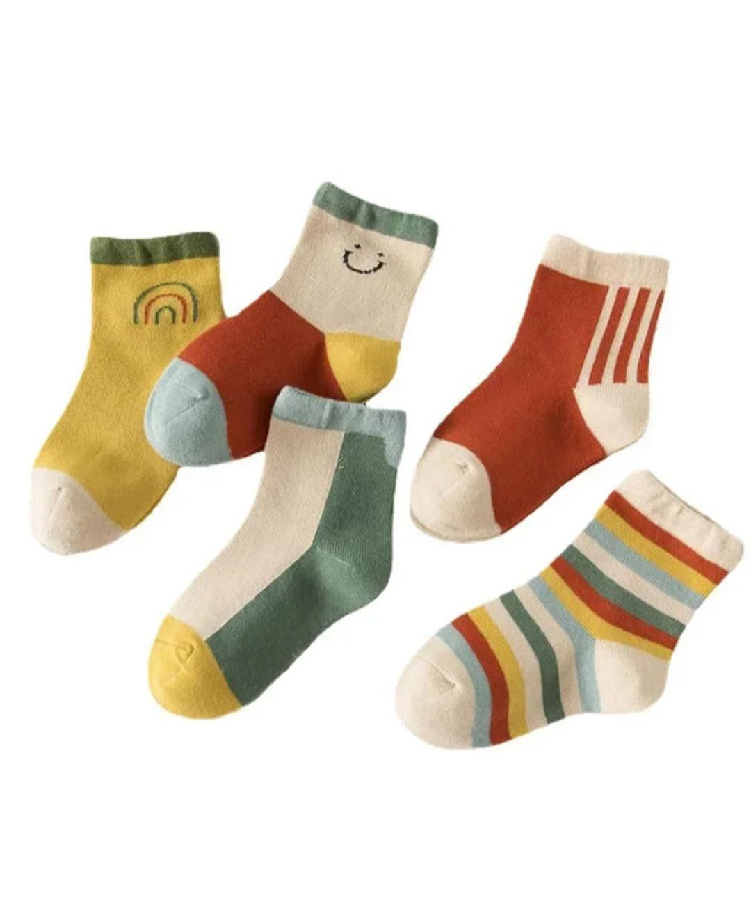 MOMISY Cotton Knit Pack Of 5 Striped & Colour Blocked Socks - Multi Colour-image-17