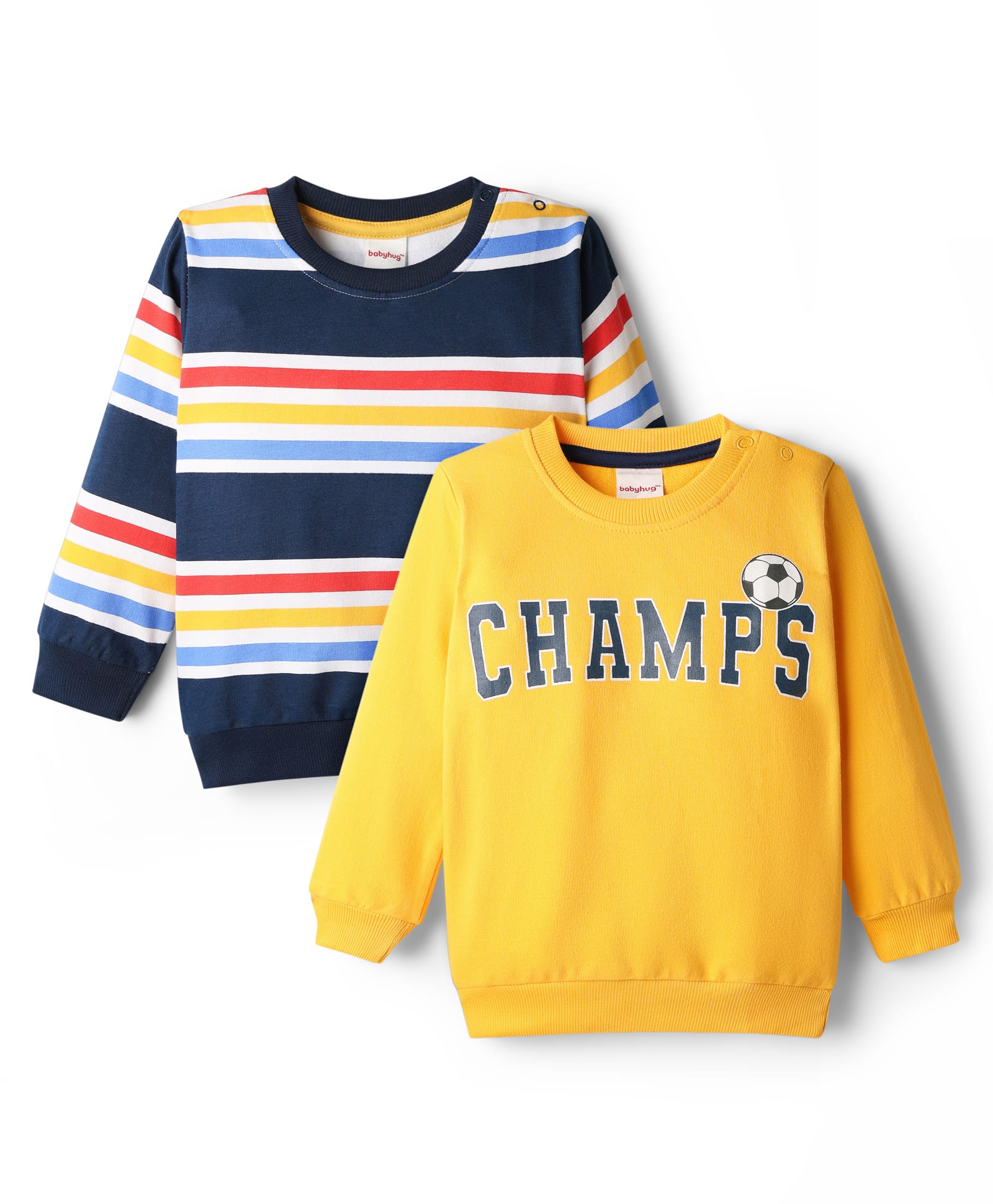 Babyhug Cotton Knit Full Sleeves Striped & Text Printed Sweatshirts Pack Of 2 - Multi Colour-image-10