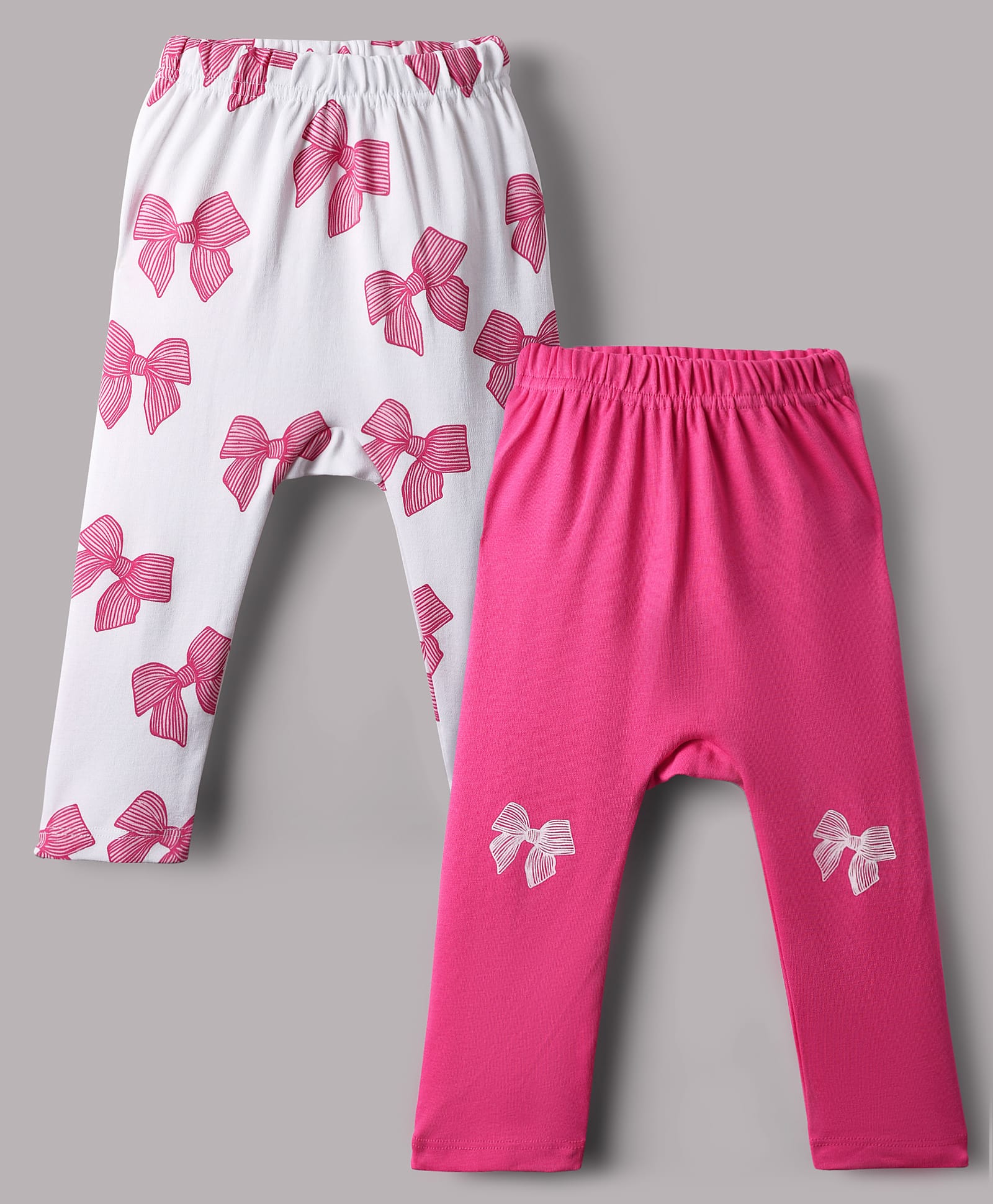 Bonfino Cotton Knit Full Length Diaper Leggings With Bow Print Pack Of 2 - White & Red-picture-34